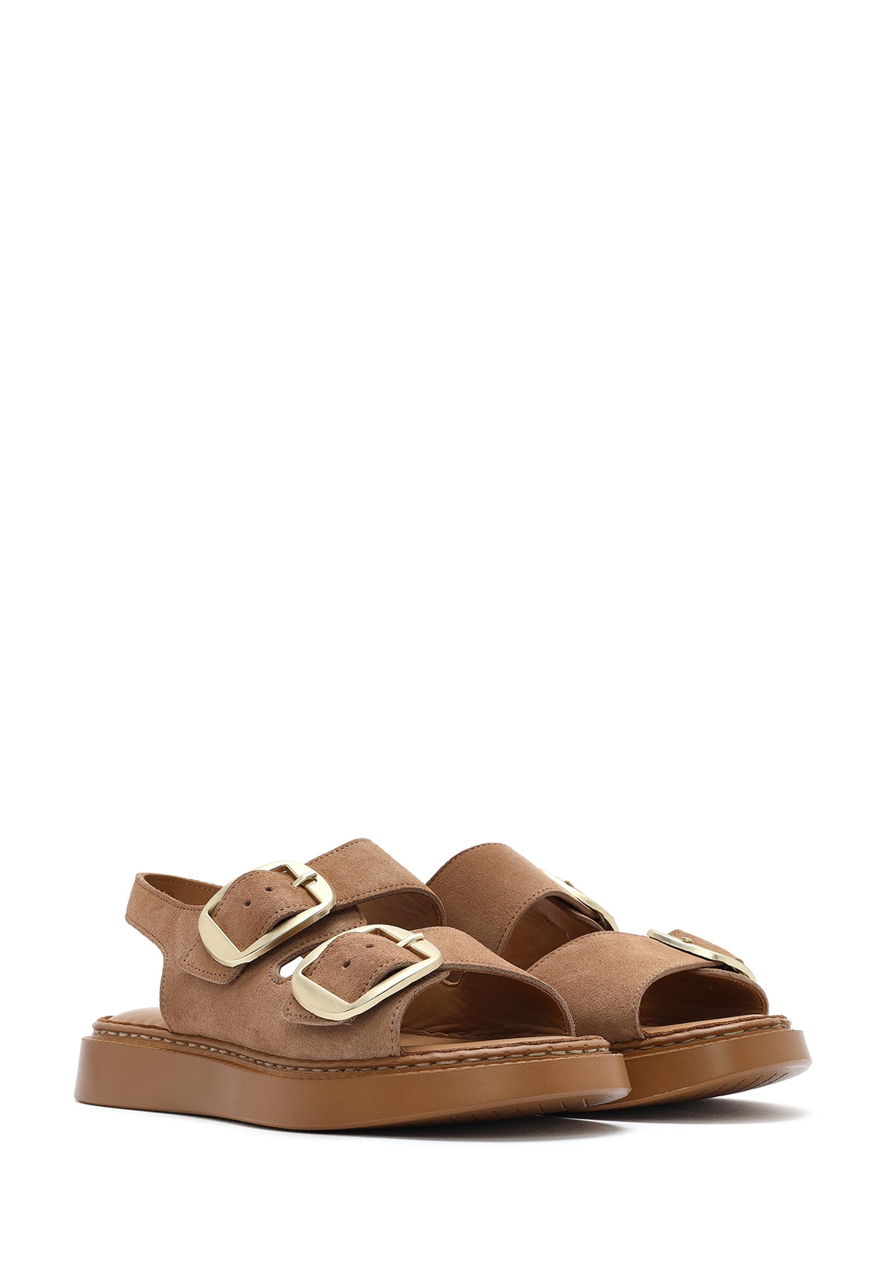 Derimod Sandalen aus Veloursleder Sandale Echtes Wildleder, Lederfutter, Fersenriemen, Dekorative Schnallen