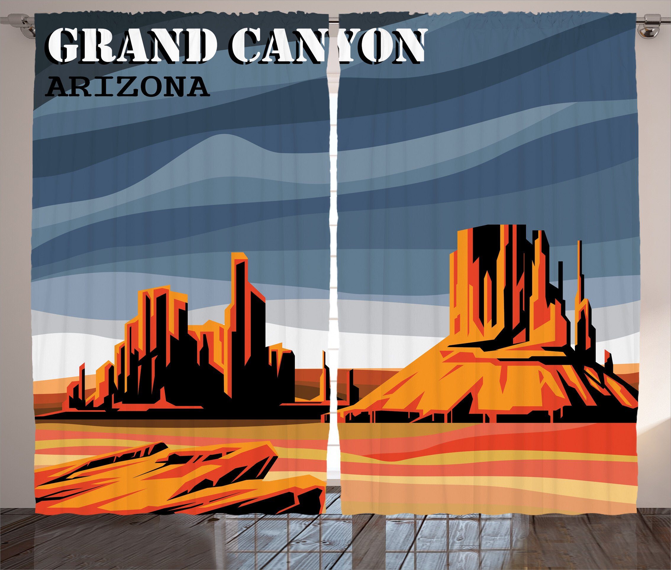 Gardine Schlafzimmer Kräuselband Vorhang mit Schlaufen und Haken, Abakuhaus, amerikanisch Cartoon Grand Canyon