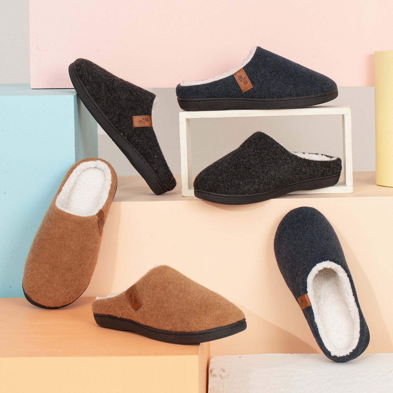 GOOD MOTION Winter Hausschuhe, Pantoffeln, rutschfest Plüsch Hausschuhe