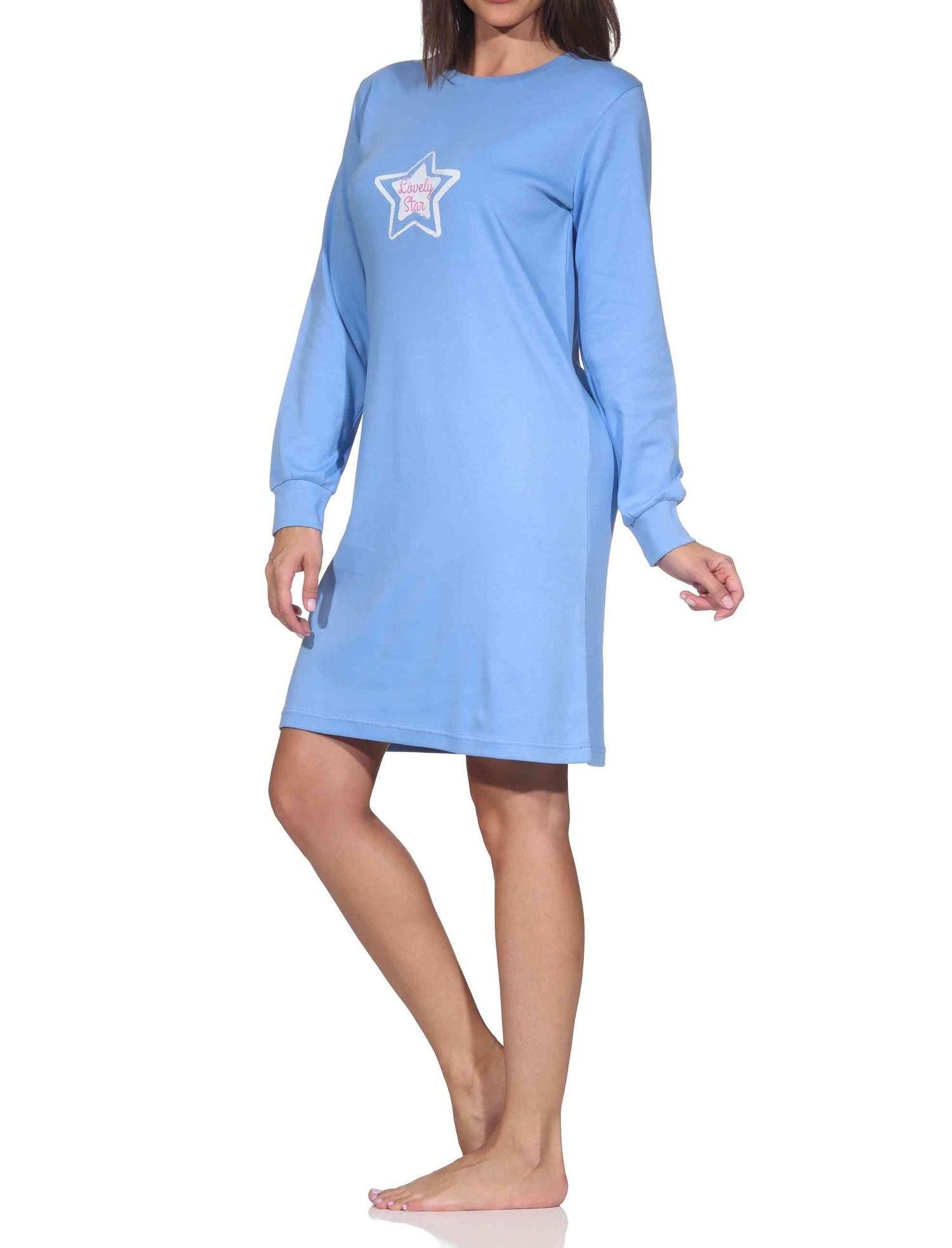 Normann Nachthemd Damen Nachthemd in Kuschel Interlock mit Bündchen in Sterne Optik