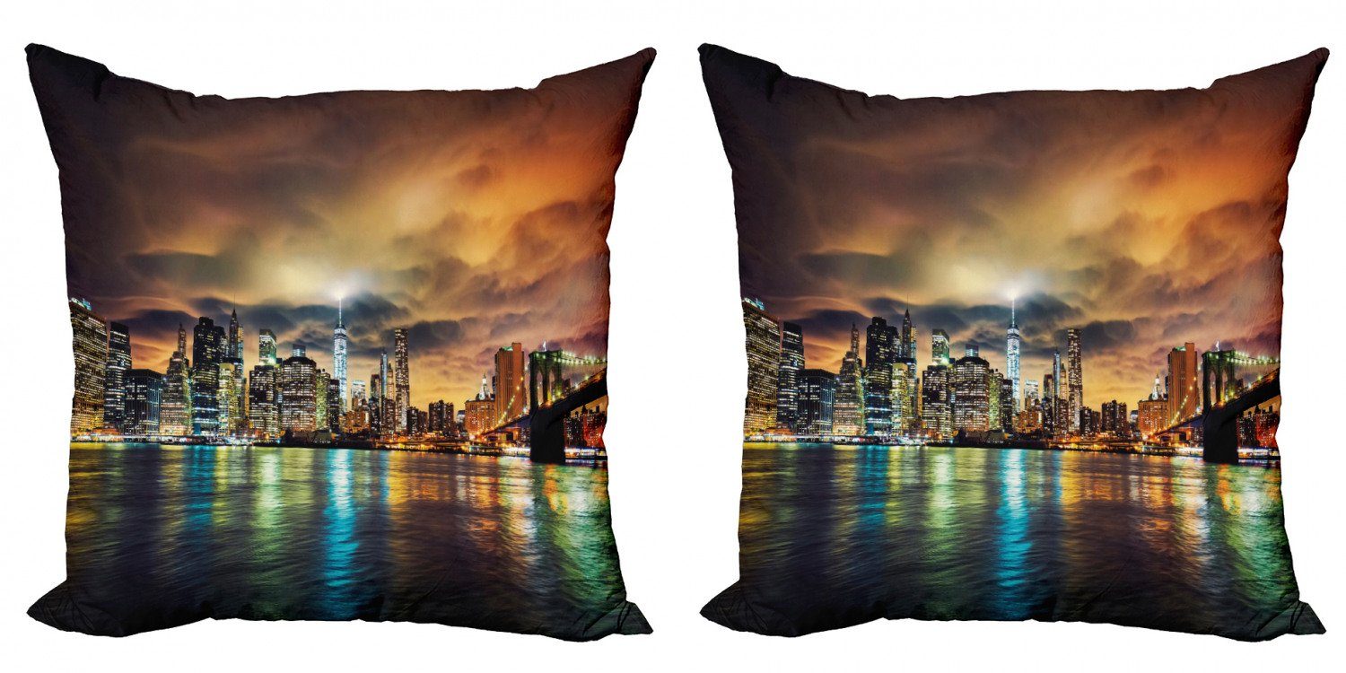 Kissenbezüge Modern Accent Doppelseitiger Digitaldruck, Abakuhaus (2 Stück), Stadt Fantasie-Himmel NYC Sonnenuntergang