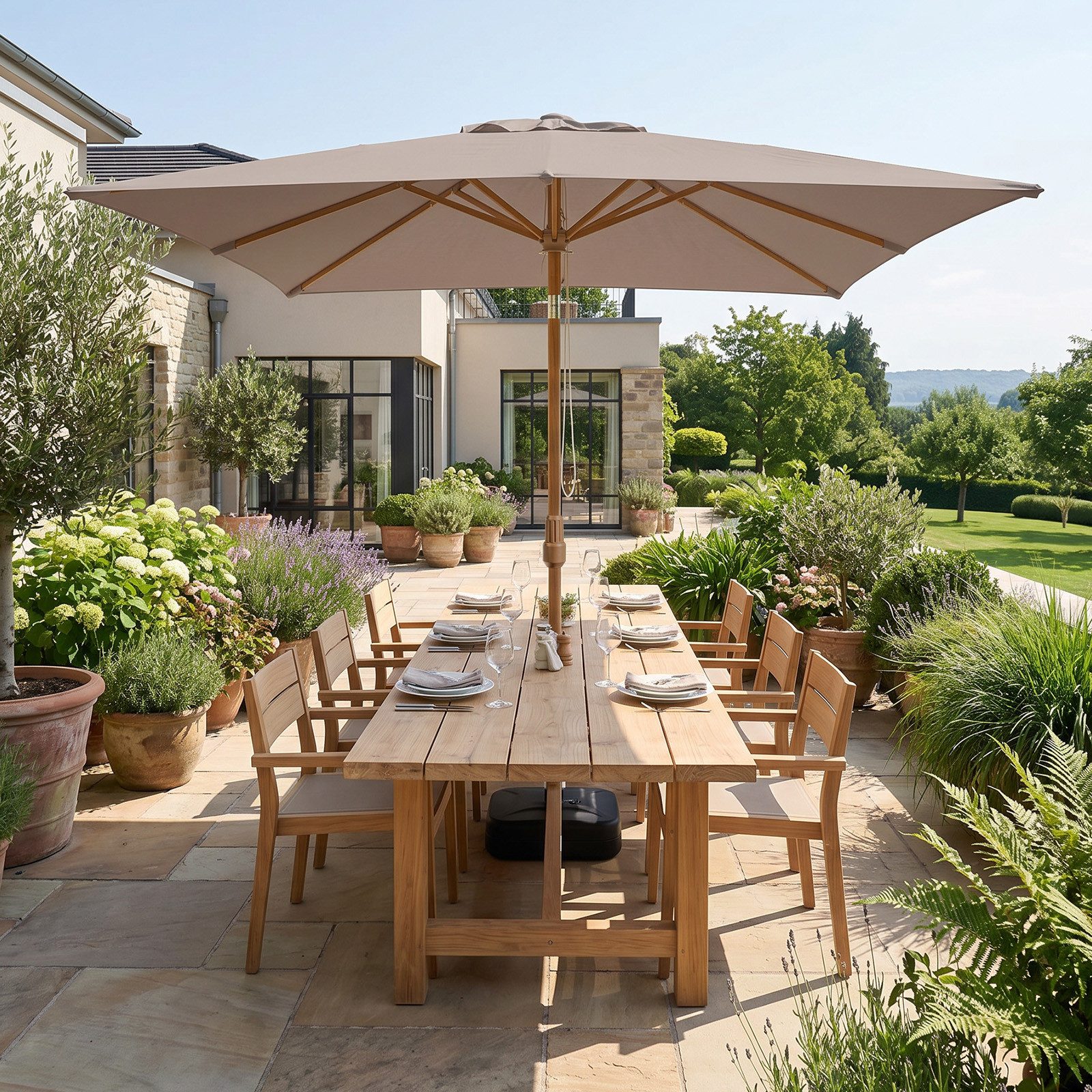 Sekey Sonnenschirm 300 x 200 cm Sonnenschirm Rechteckig Holzoptik Gartenschirm Knickbar, LxB: 300x200 cm, Marktschirm Holzoptik-Schirmstiel, für Garten – Bild 3 von 5