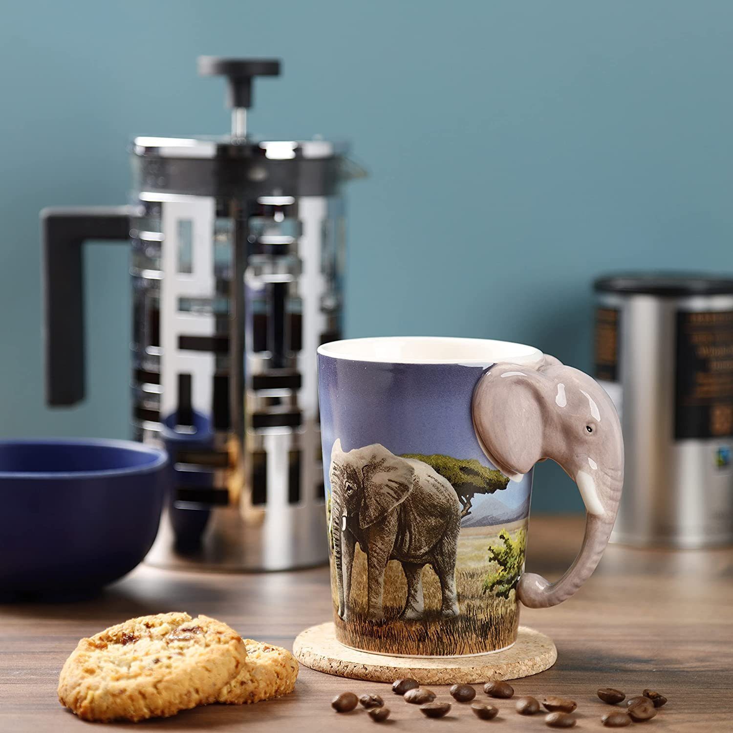 Elefant Tasse Keramik Abziehbild, Savanne Tasse Puckator mit Henkel