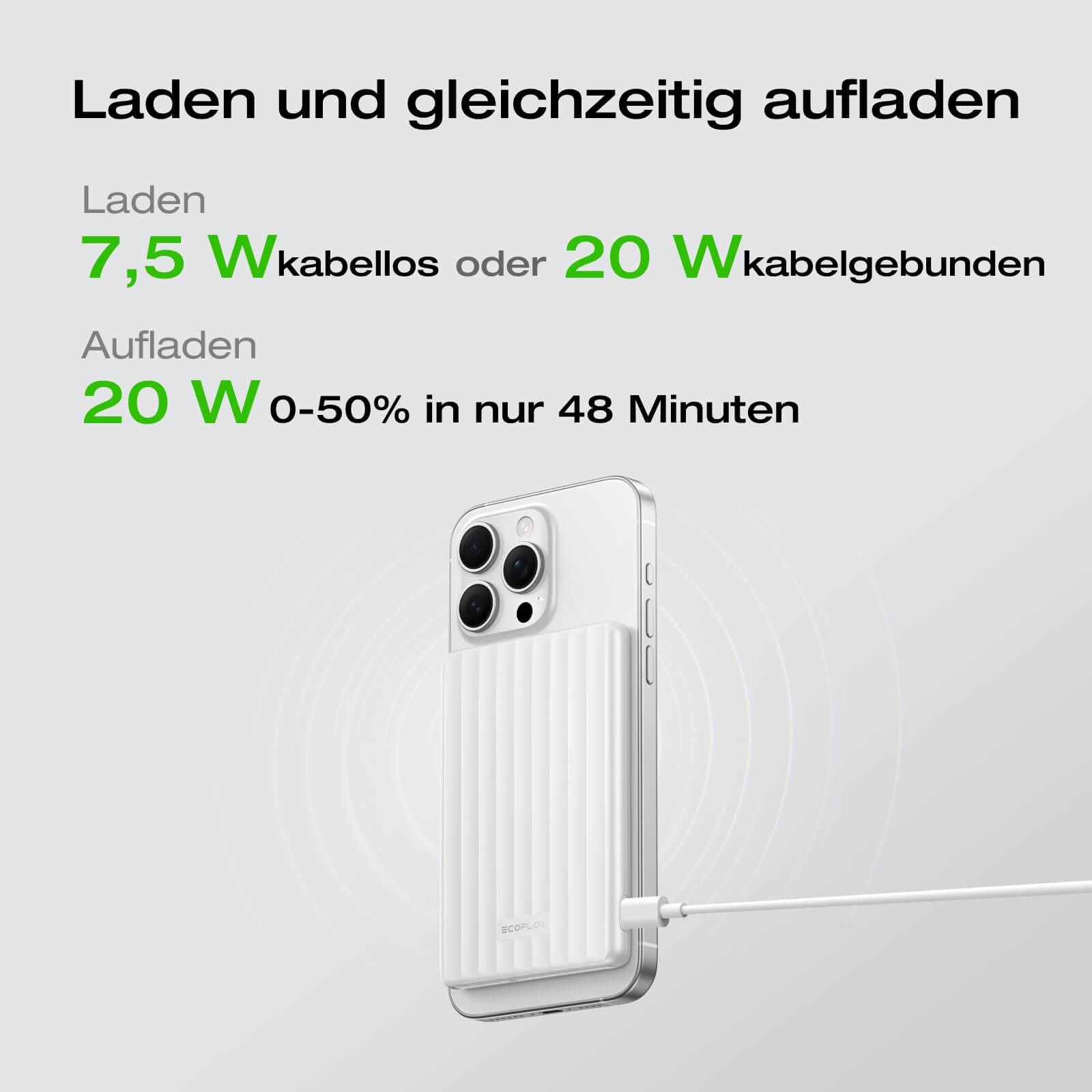 Ecoflow EcoFlow RAPID Mag Powerbank (5 000 mAh/10 000mAh, Magnetisches Laden) Powerbank Tragbares Ladegerät mit kabelloser Ladefunktion, 20 W USB-C Laden, 20 W Aufladung