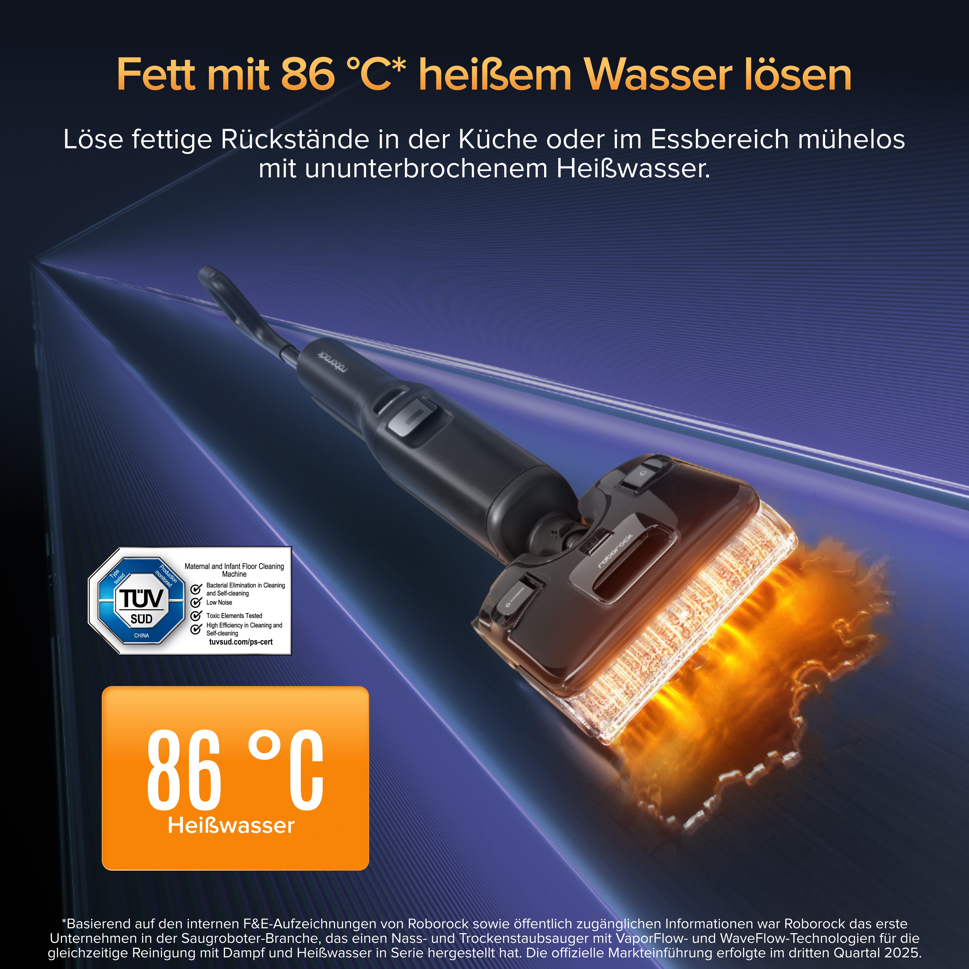 Roborock Nass-Trocken-Sauger mit Dampf F25 Ultra, 180 °C Dampfmopp, 22kPa Saugkraft, 22kPa Staubsauger mit Wischfunktion, 86 °C Heißwasser Saugwischer, 180 °C Dampfmopp, 86 °C Heißwasser Saugwischer, 90°C Selbstreinigung