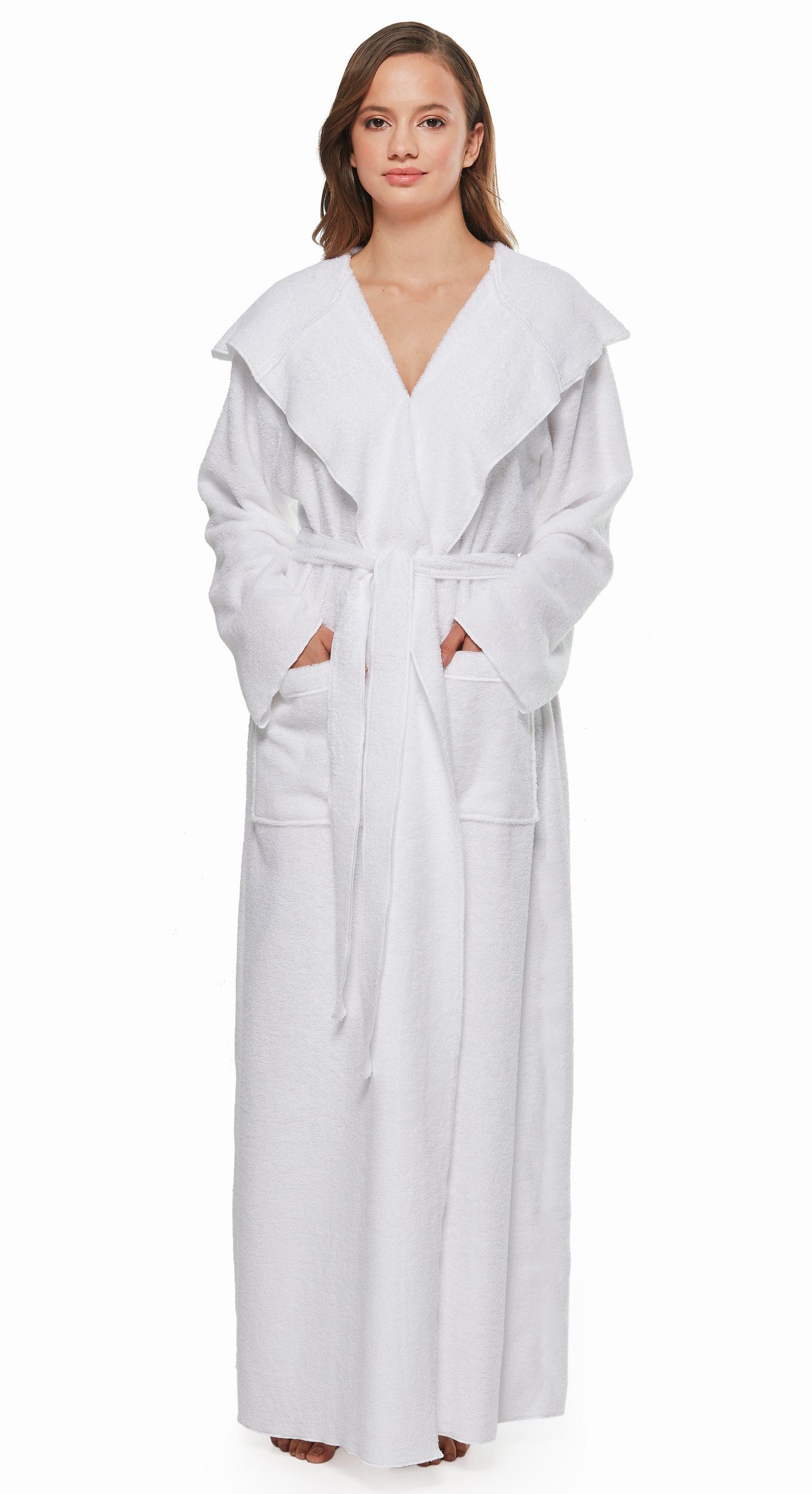 Arus Damenbademantel Angel, extra lang, mit Kapuze, ideal für Zuhause & Wellness, Langform, 100% Baumwolle, Kapuze, Gürtel, mit Kapuze, extra lang, leicht, 100 % Baumwolle-Frottee