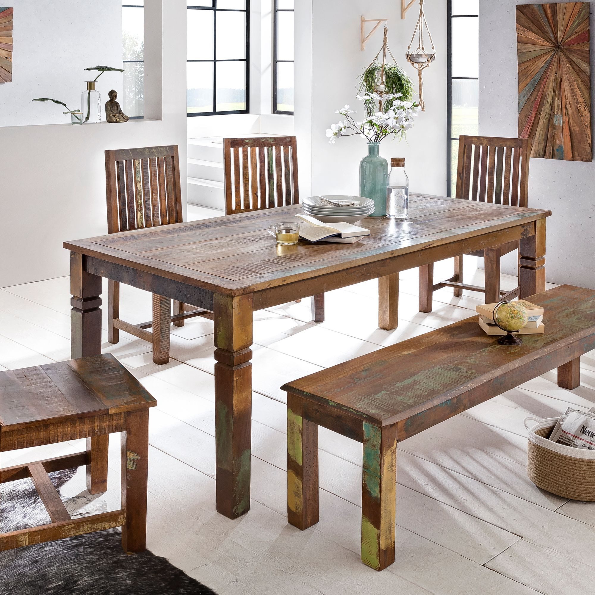 FINEBUY Esstisch FB45308 Esszimmertisch KALKUTTA 120 x 70 cm Tisch Küchentisch (120x70x76 cm Mango Massivholz Rechteckig Shabby), Kleiner Esszimmertisch, Küchentisch Holztisch