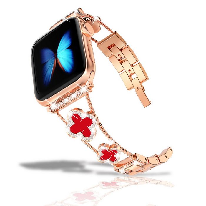 Diida Smartwatch-Armband Armband Uhrenarmbänder für Apple 1-8 Blumel (Roségold+Rot)