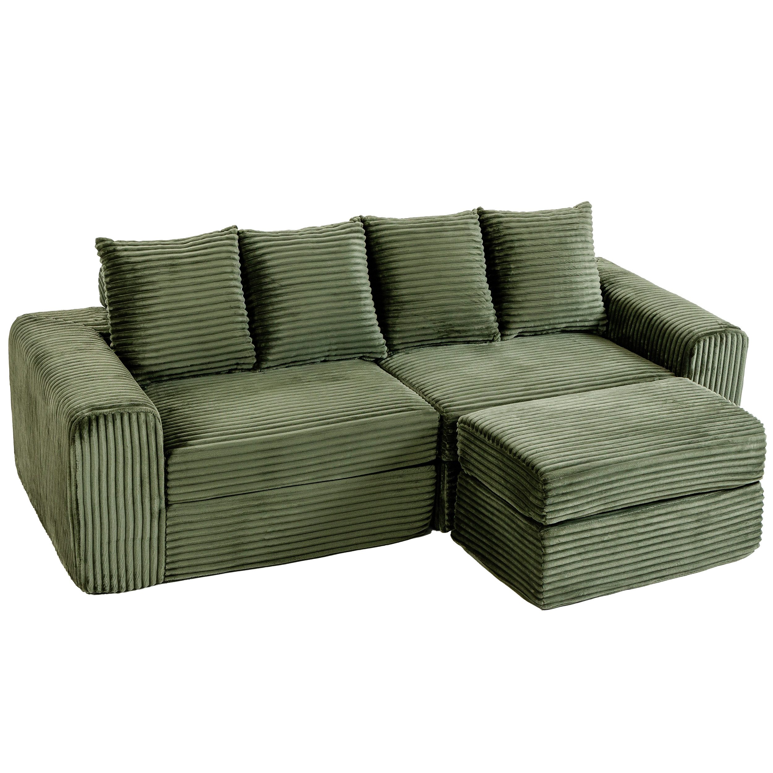 ZRHOME Sofa Modulares L-Sofa 245 cm, Breitcord, Flexibler Fußhocker, Sofa-Set, Ottomane links oder rechts montierbar