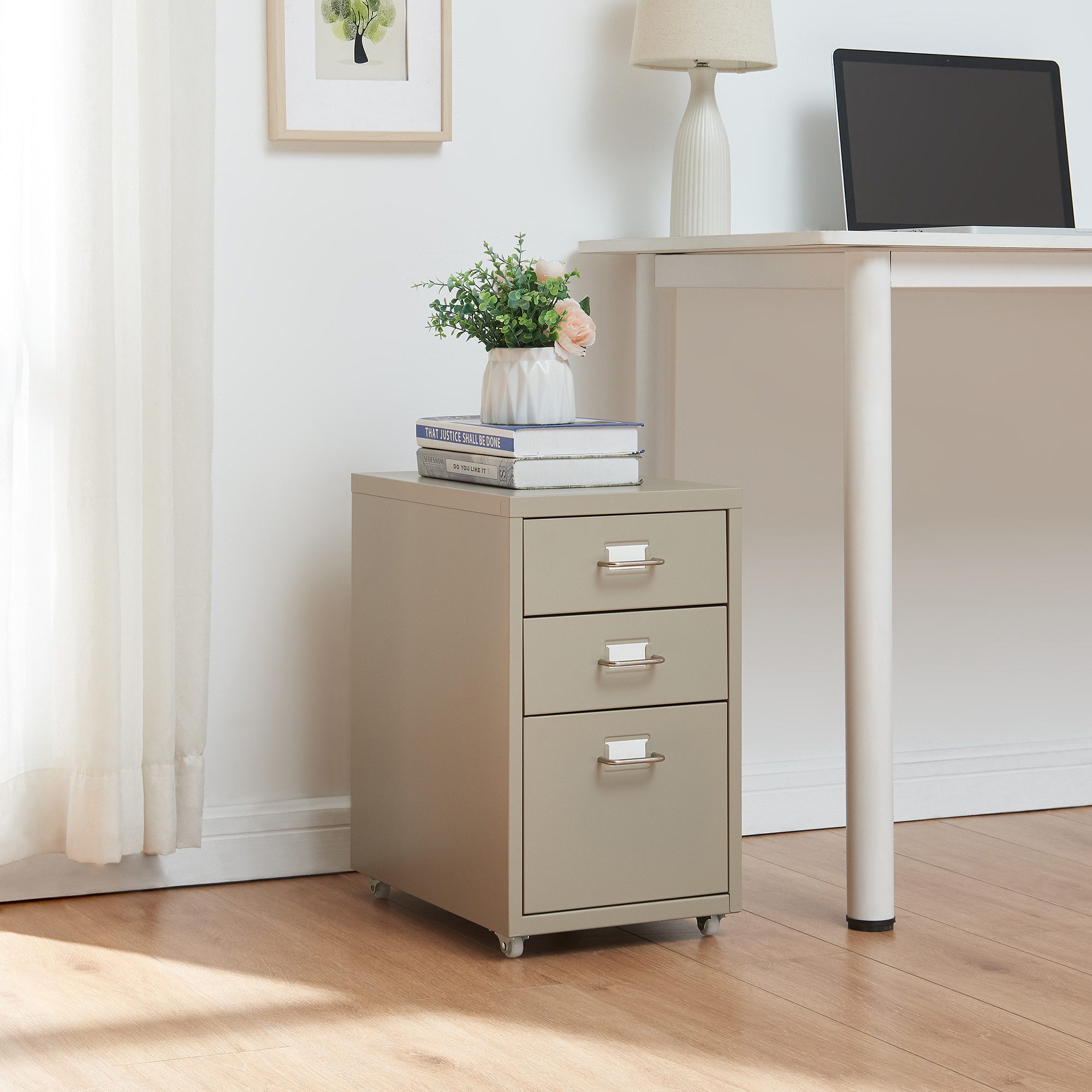 en.casa Rollcontainer, »Kökar« mit 3 Schubladen Bürowagen Kamelfarben