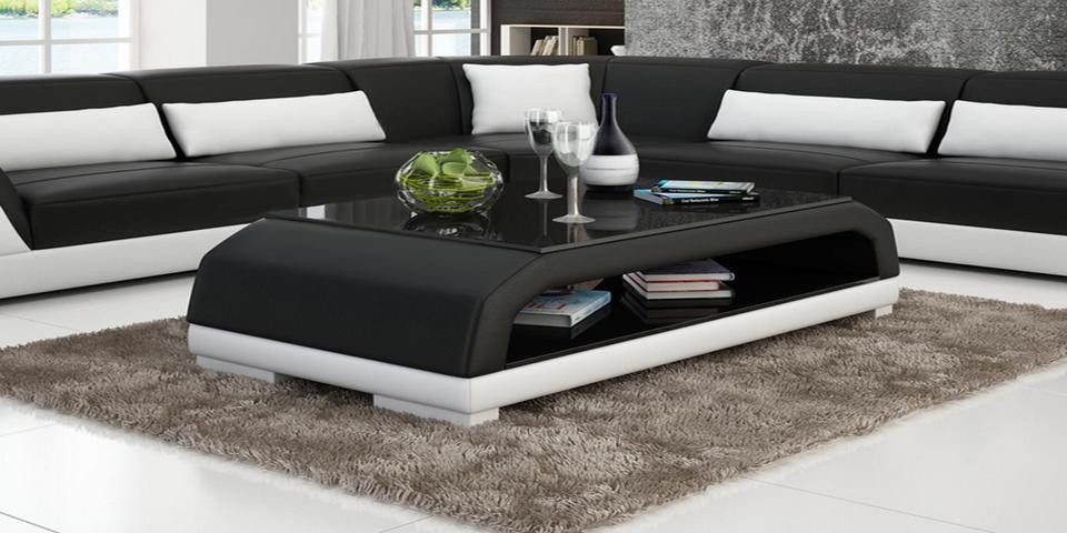 Xlmoebel Couchtisch Designertisch 6108 aus Leder und Glas mit elegantem Gestell (Sofa), Hergestellt in Europa