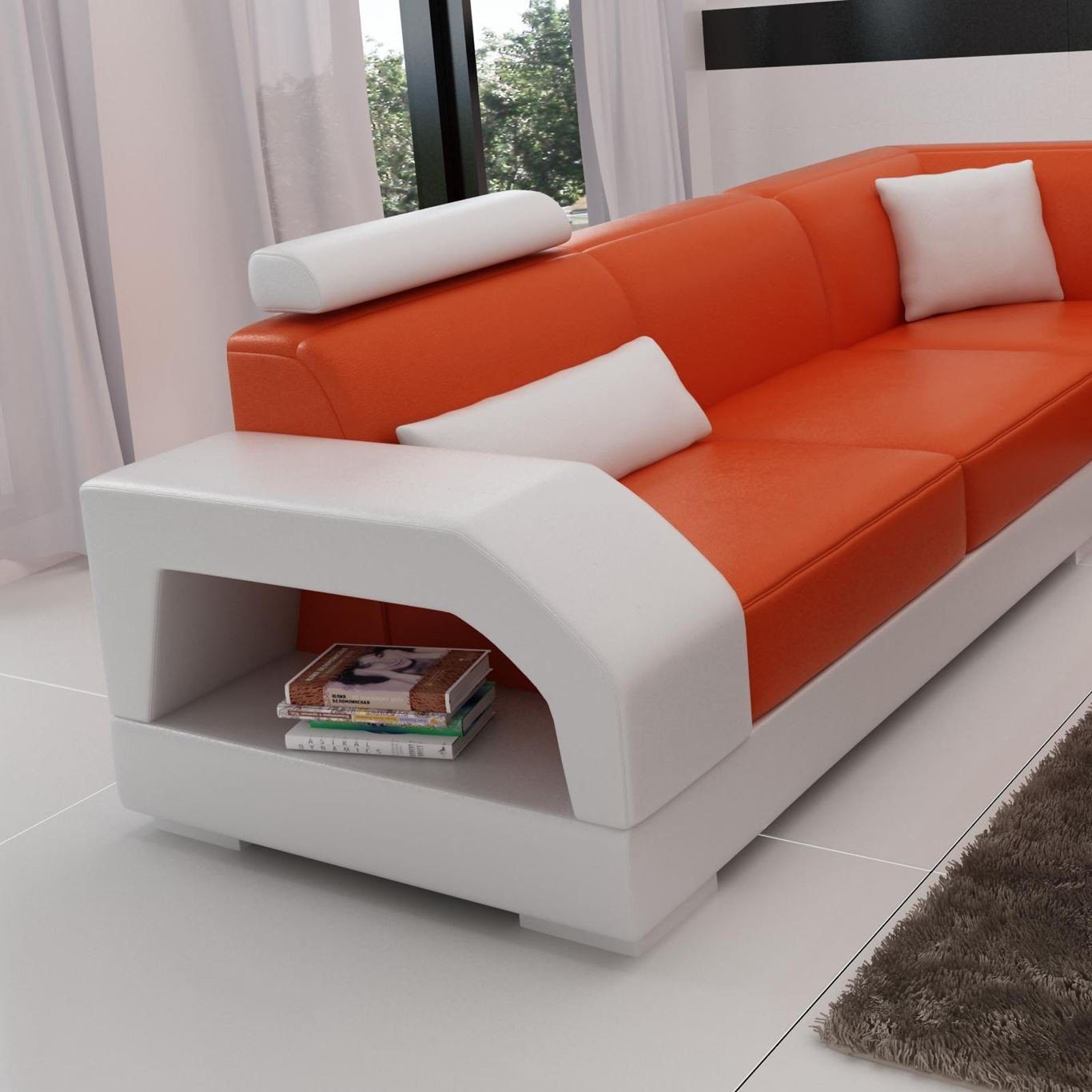 Ecksofa Garnitur, Wohnlandschaft Ecksofa Eckgarnitur Europe Couch Polster in Orange/Weiß Made JVmoebel