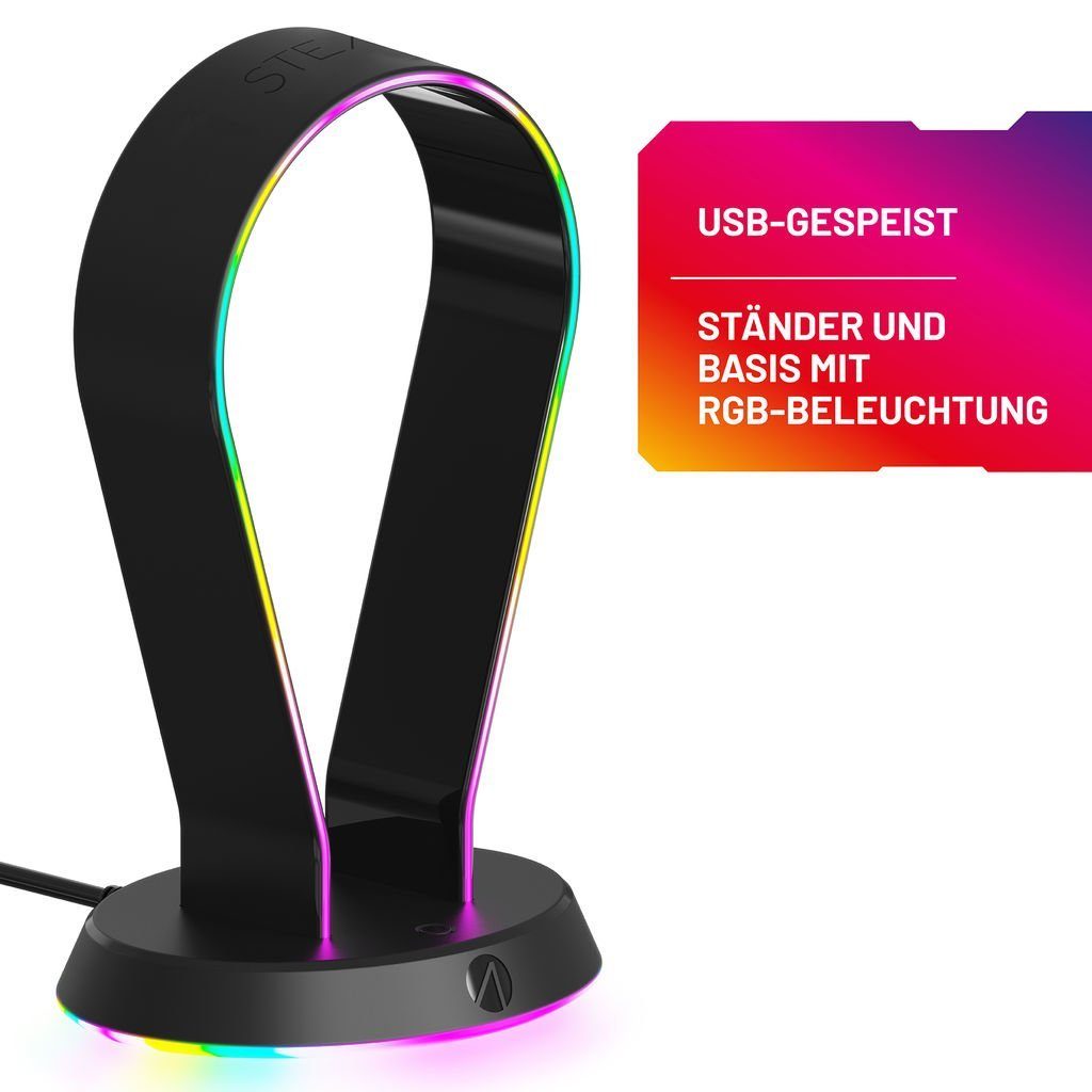 Stealth LED Headset Ständer mit USB Ports Gaming-Headset Zubehör (12 RGB Beleuchtungseffekte)