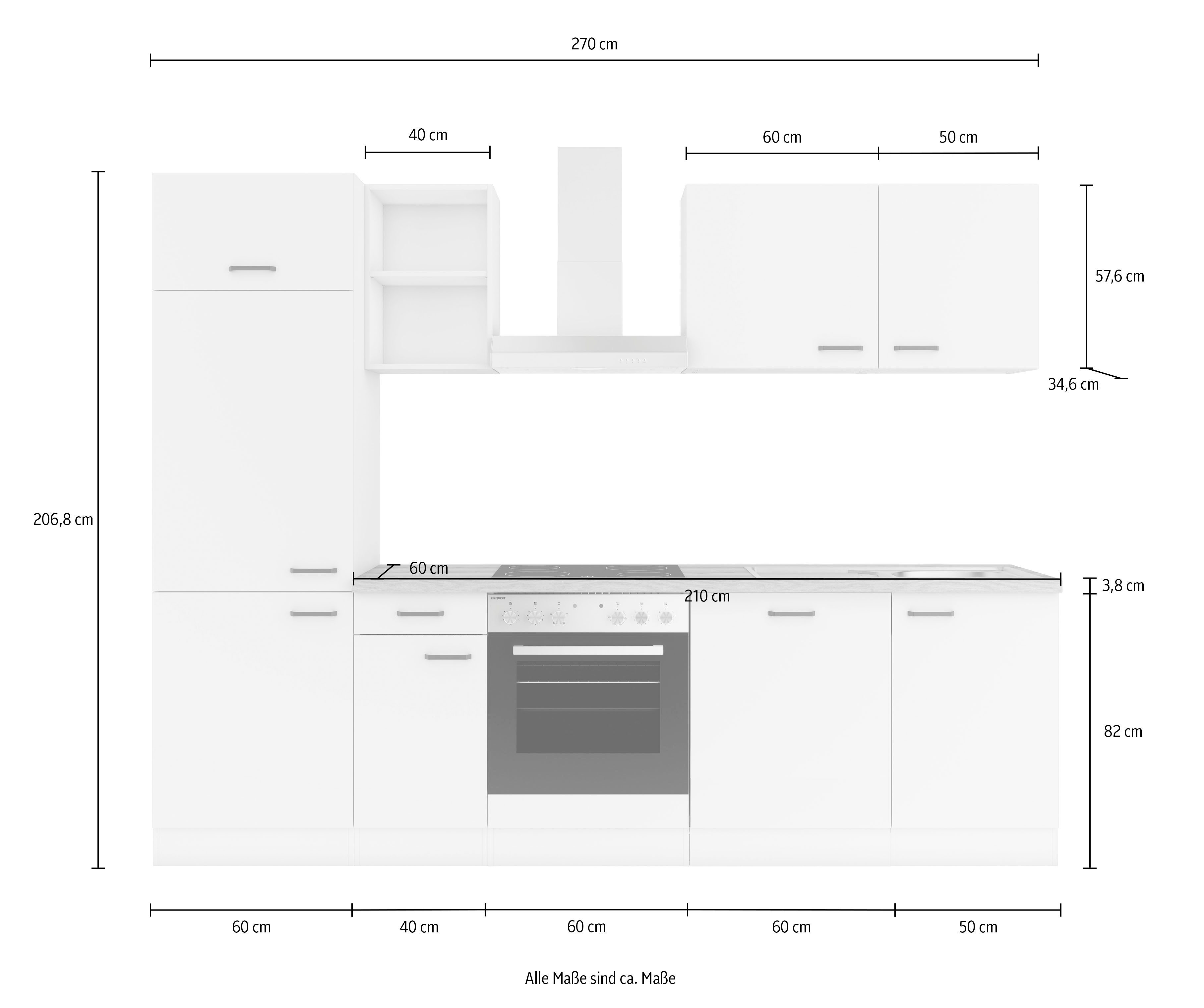 Meuble de cuisine OPTIFIT Ester, 270 cm de large, sans électroménager, peut être installé à l'envers.