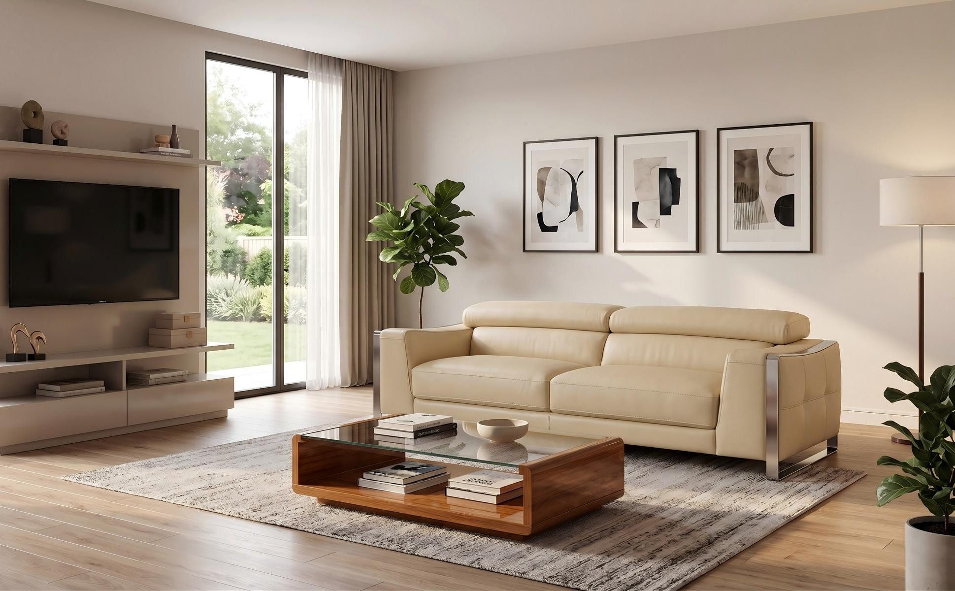 Salottini Sofa Luxus XL 3er Sofa Andrea 3-Sitzer Leder Couch Ledersofa beige, Handarbeit
