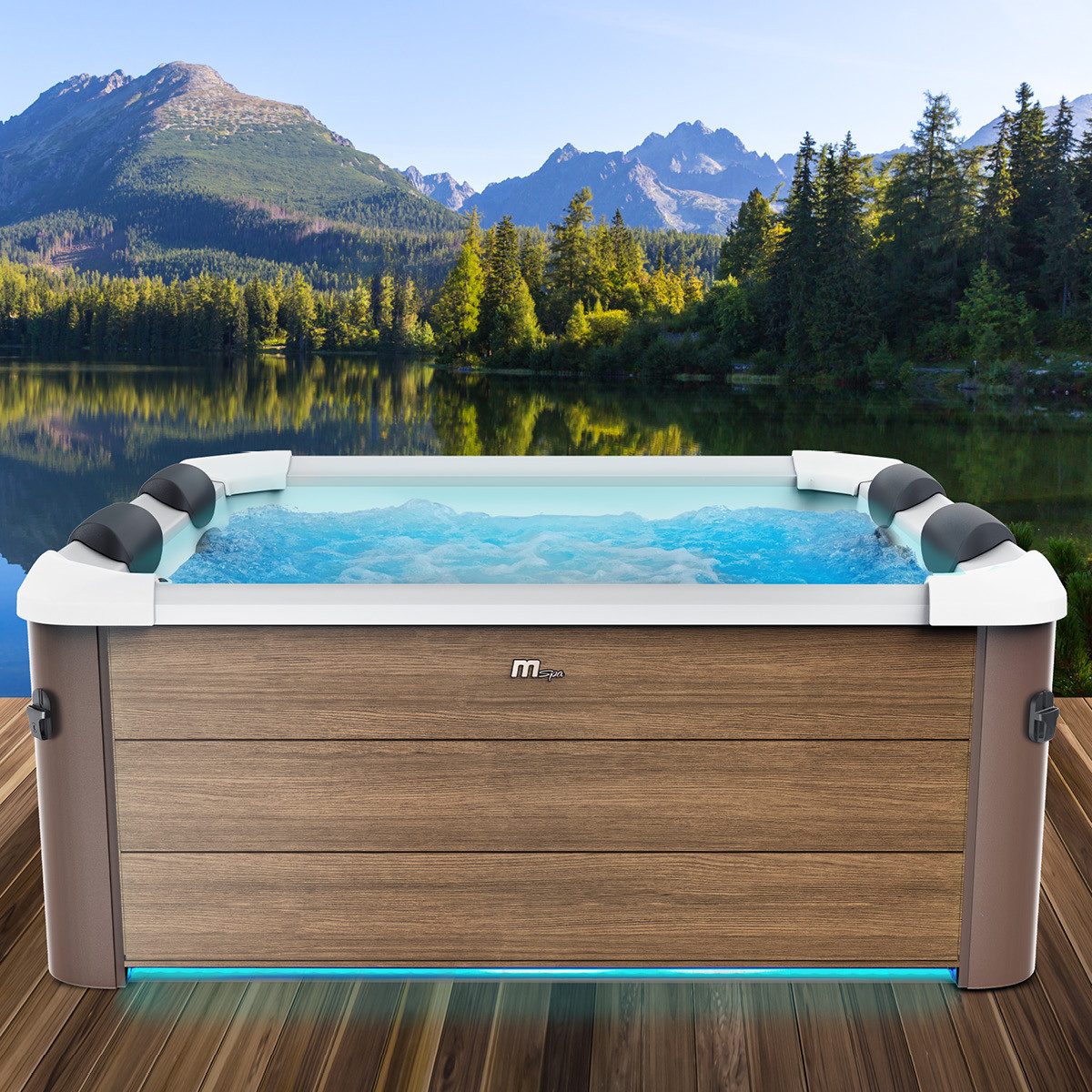BRAST Whirlpool MSpa Oslo & Amber Aero Plus mit Fester Außenwand inkl. LED-Beleuchtung, (für 6 Personen, 180x180x65cm, 140 Massagedüsen), Ganzjähriger Einsatz Winterfest, In & Outdoor Pool
