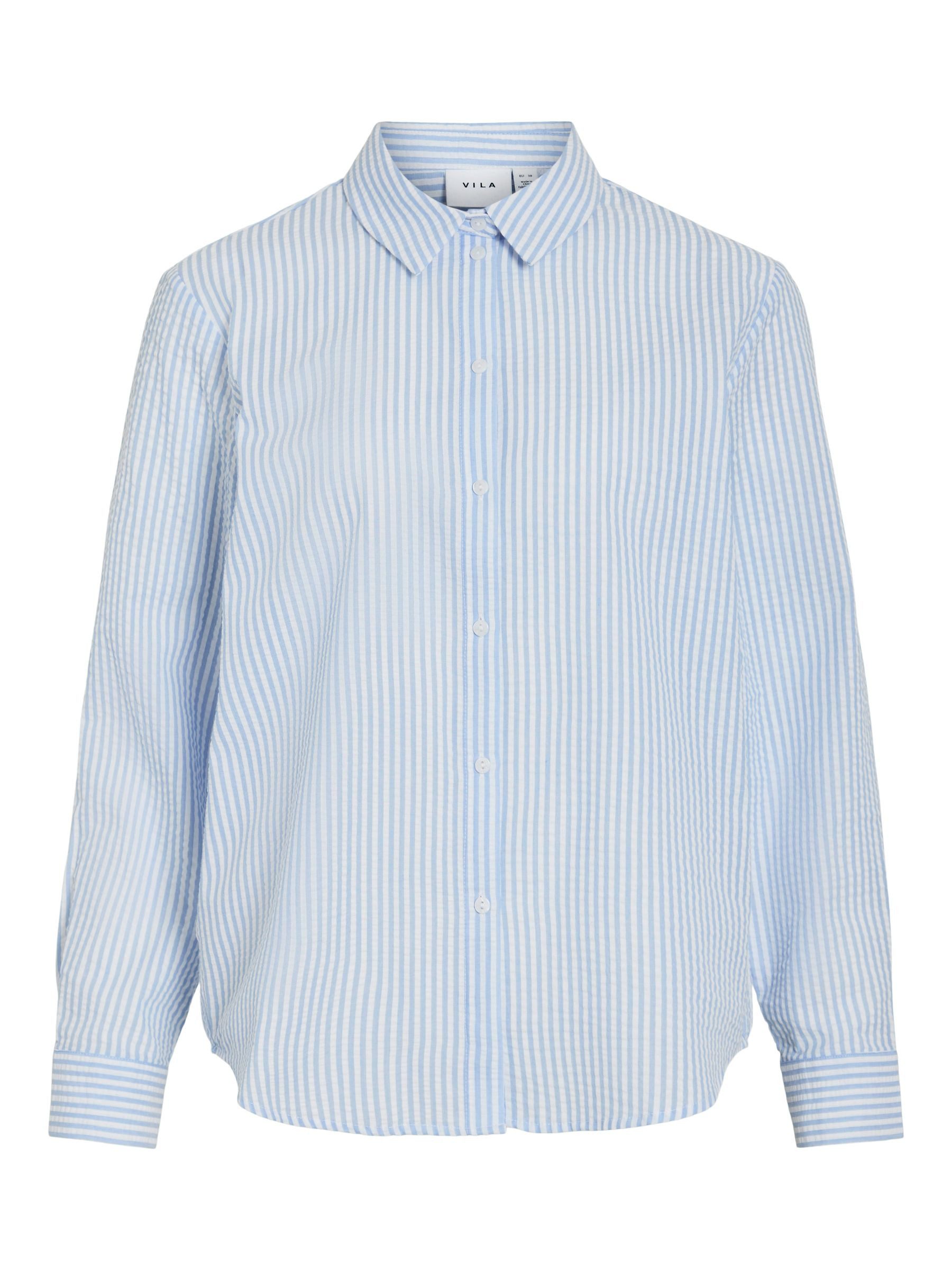 Vila Blusenshirt Gestreiftes Modell mit Kragen und langen Ärmeln VICORALINA STRIPE L/S SHIRT/LN