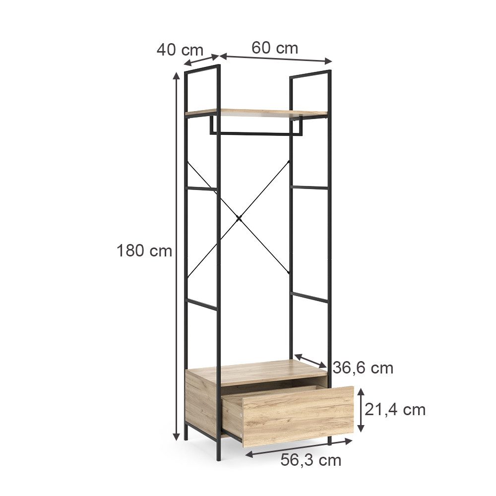 Vicco Kleiderschrank Enya, Holz/Schwarz, 60 x 180 cm mit Schublade (1-St)
