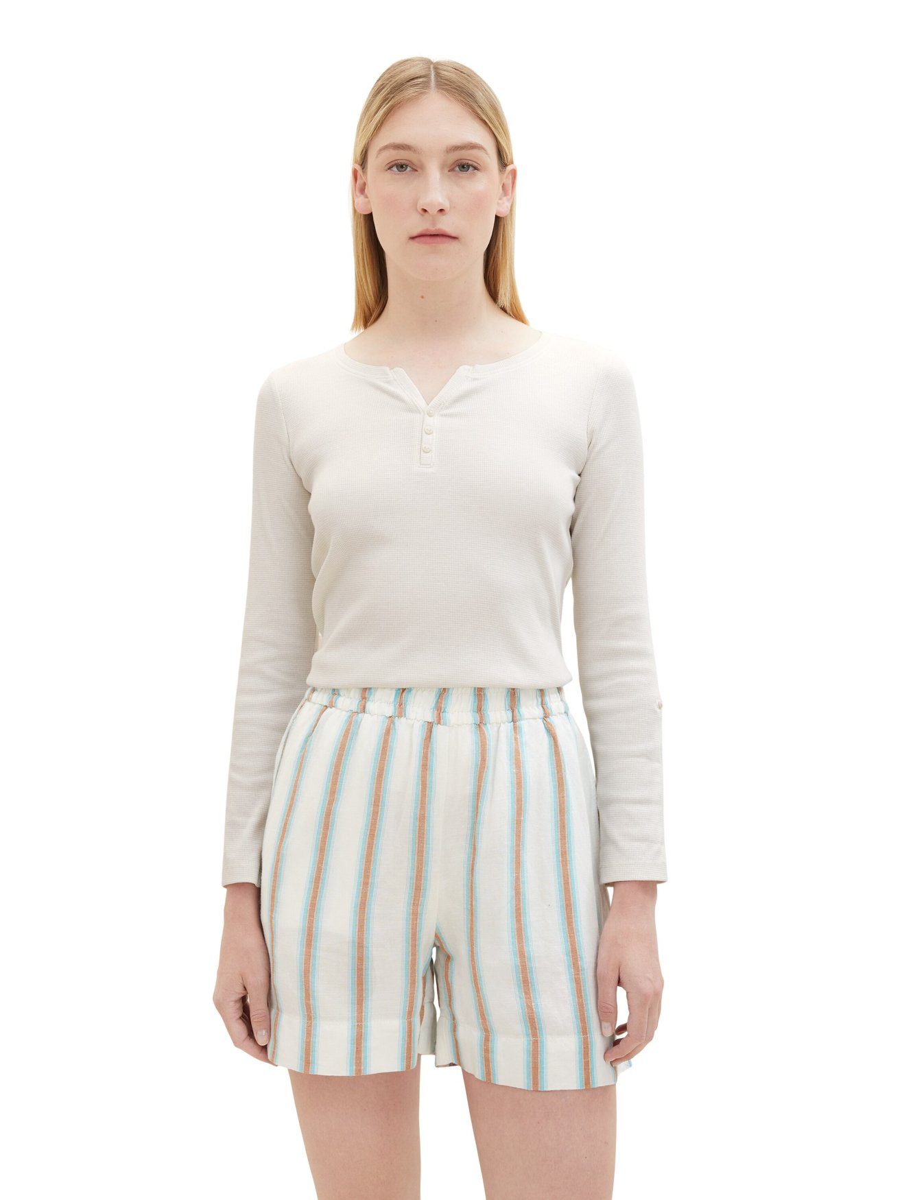 T-Shirt Gestreiftes Langarm mit Henley