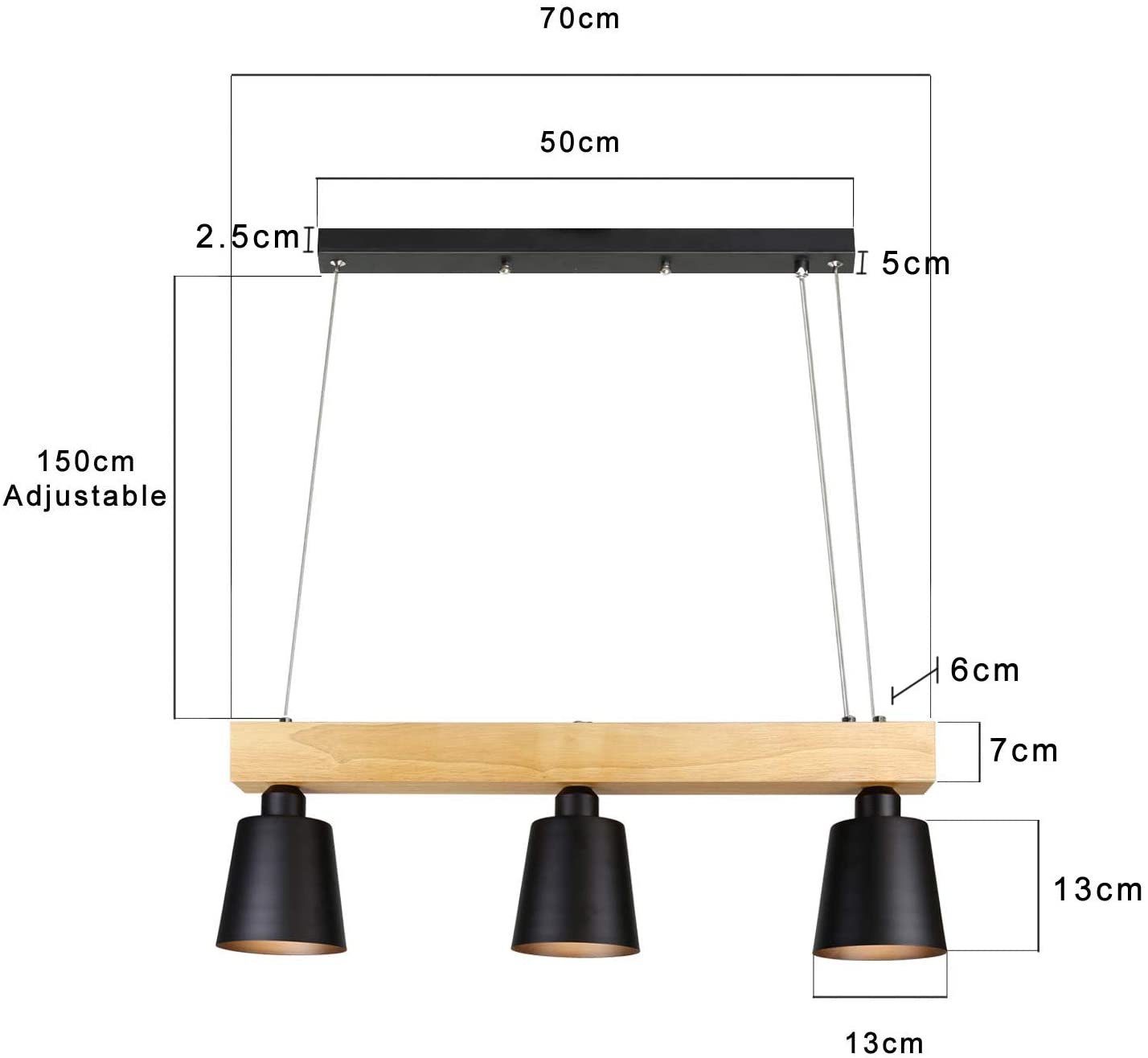 Schwarz Höhenverstellbar, Pendelleuchte LED 3 Esstisch Warmweiß wechselbar LED Holz Flammig ZMH Plug Shine,