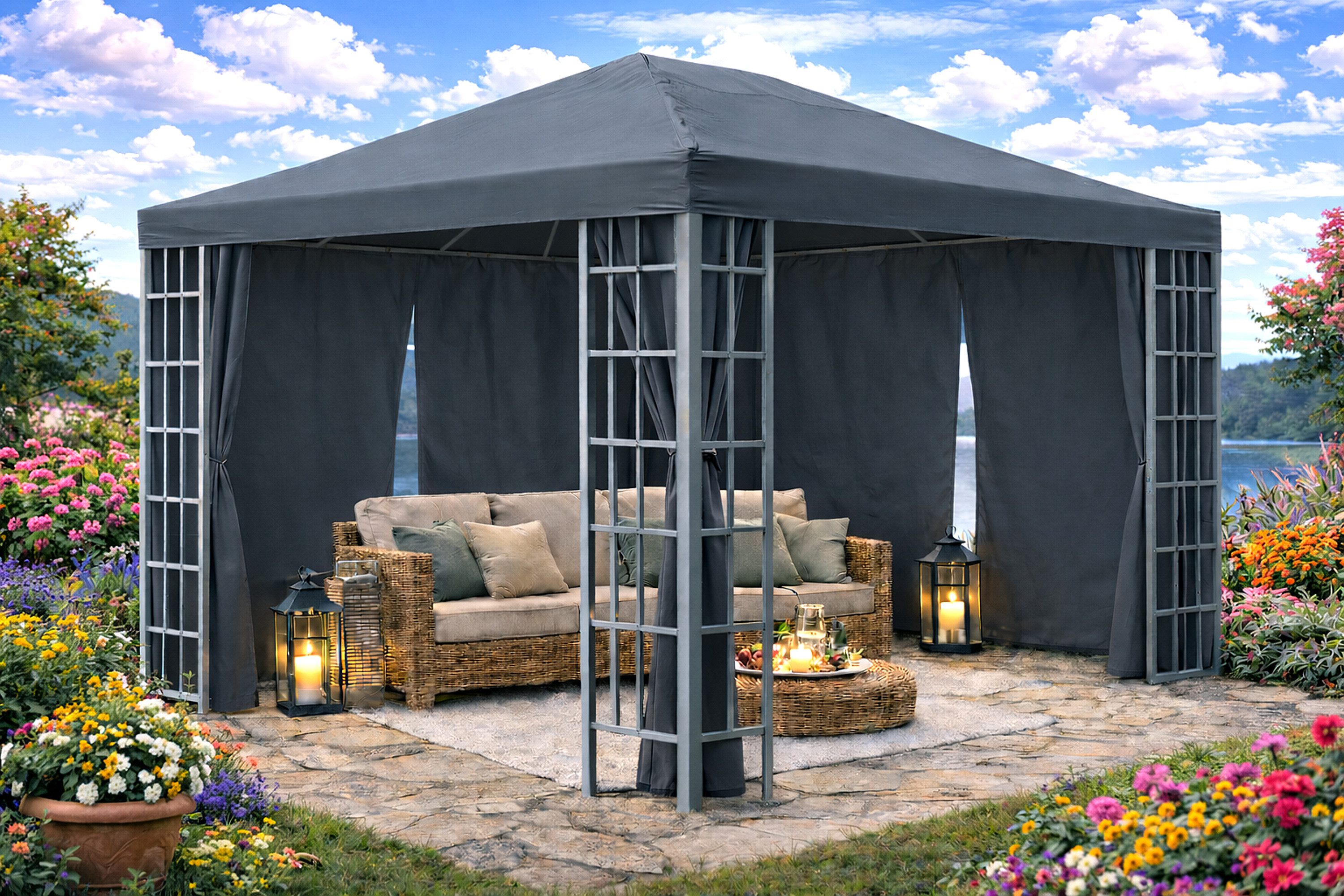 Quick Star Pavillonseitenteil 2 Seitenteile mit RV 3x4 Anthrazit, 300x197 cm, Seitenwand Set 2tlg für Pavillons 3x4m mit Reißverschluss – Bild 4 von 5