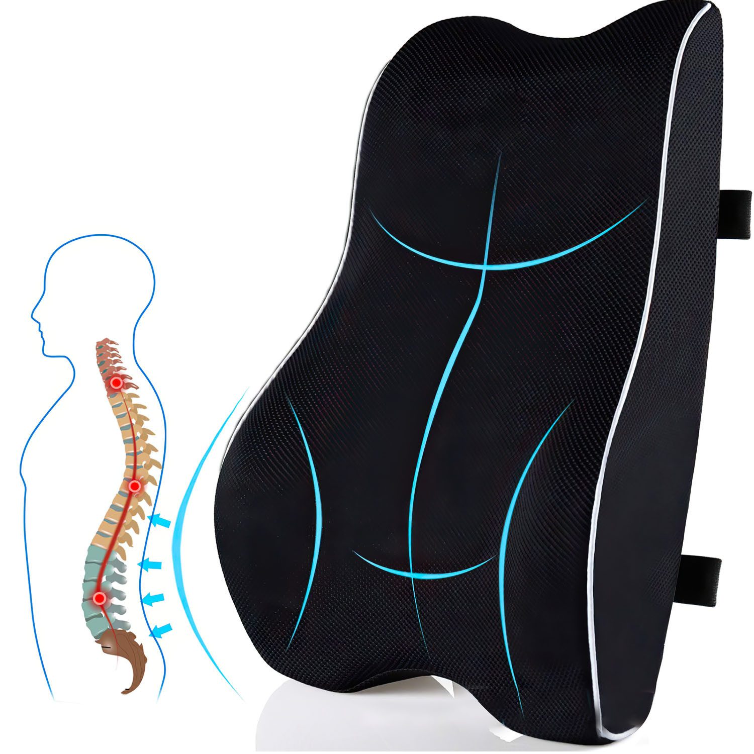 SURFOU Lendenkissen Lendenwirbelkissen Lordosenstütze Auto Rückenstützkissen Auto, Auto Rückenschmerzen mit Meomory Ergonomisches, Rückenkissen für Bürostuhl Sofa Autositz Rollstuhl Lendenwirbelkissen