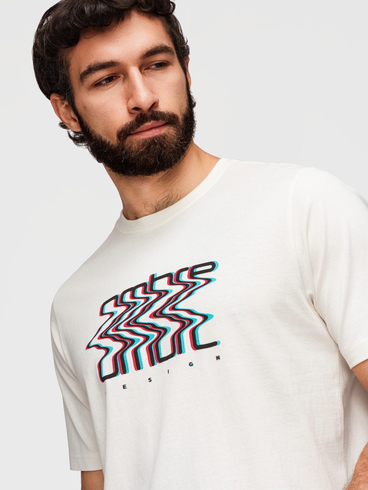 OMBRE T-Shirt Herren T-Shirt mit modernem Print Weiß L (kein Set, 1-tlg)