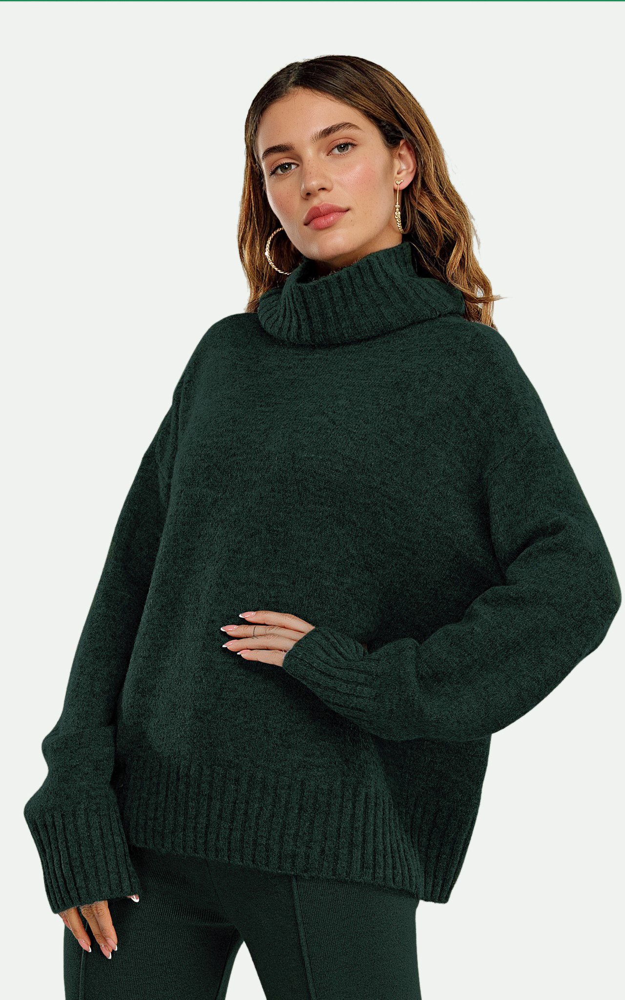 FS Collection Strickpullover Damen Pulloveroberteil – Strickpullover mit Kaschmirgefühl, Hoher Hals (Einheitsgröße: UK 8–16 / EU 36–44, 5 Farben : Creme, Dunkelgrün, Camel, Grau und Braun) 20 % Wolle, 80 % Polyacryl