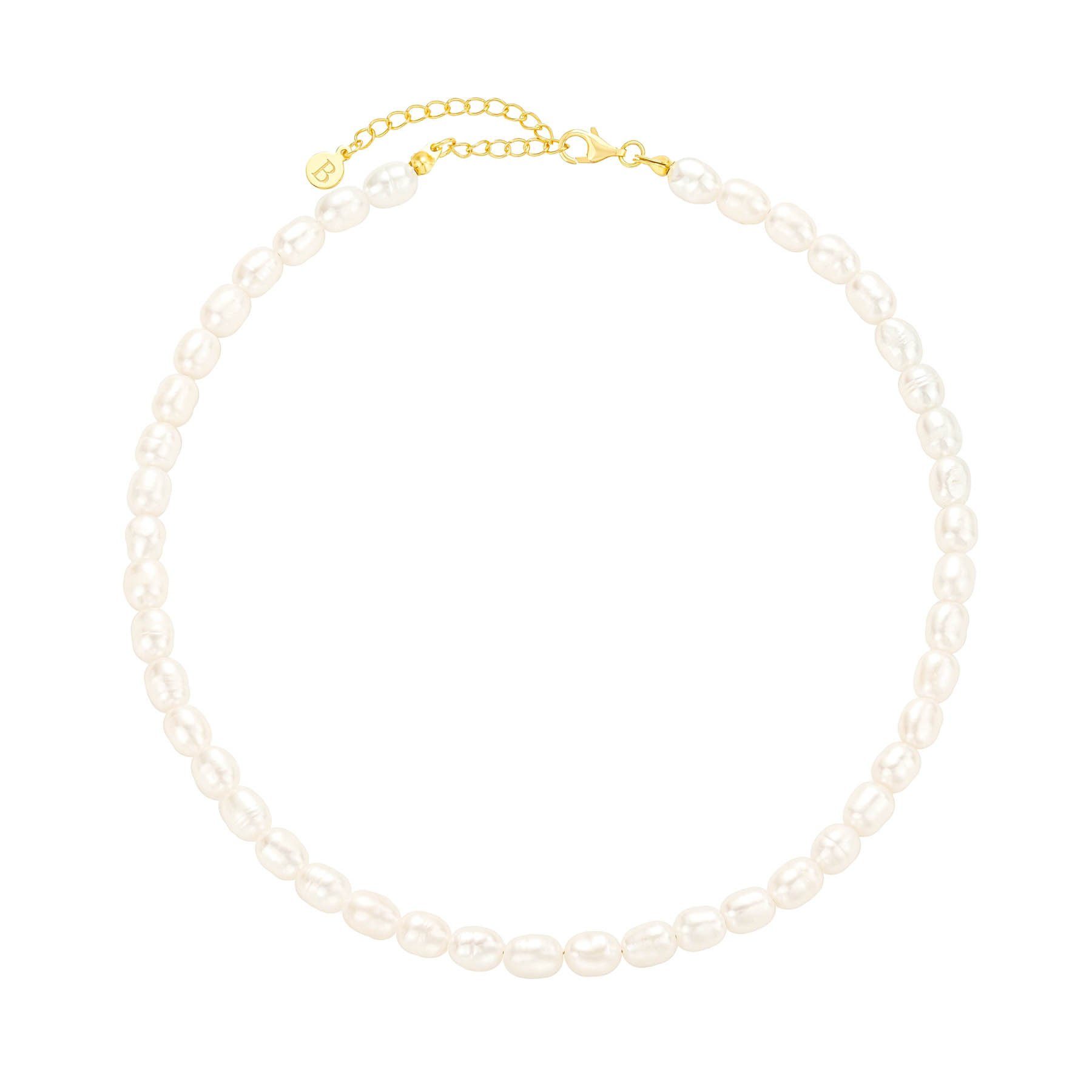 aus Verschluss vergoldet Brandlinger Halskette Silber Perlenkette Kette Süßwasserperlen mit und 925 Waikiki,
