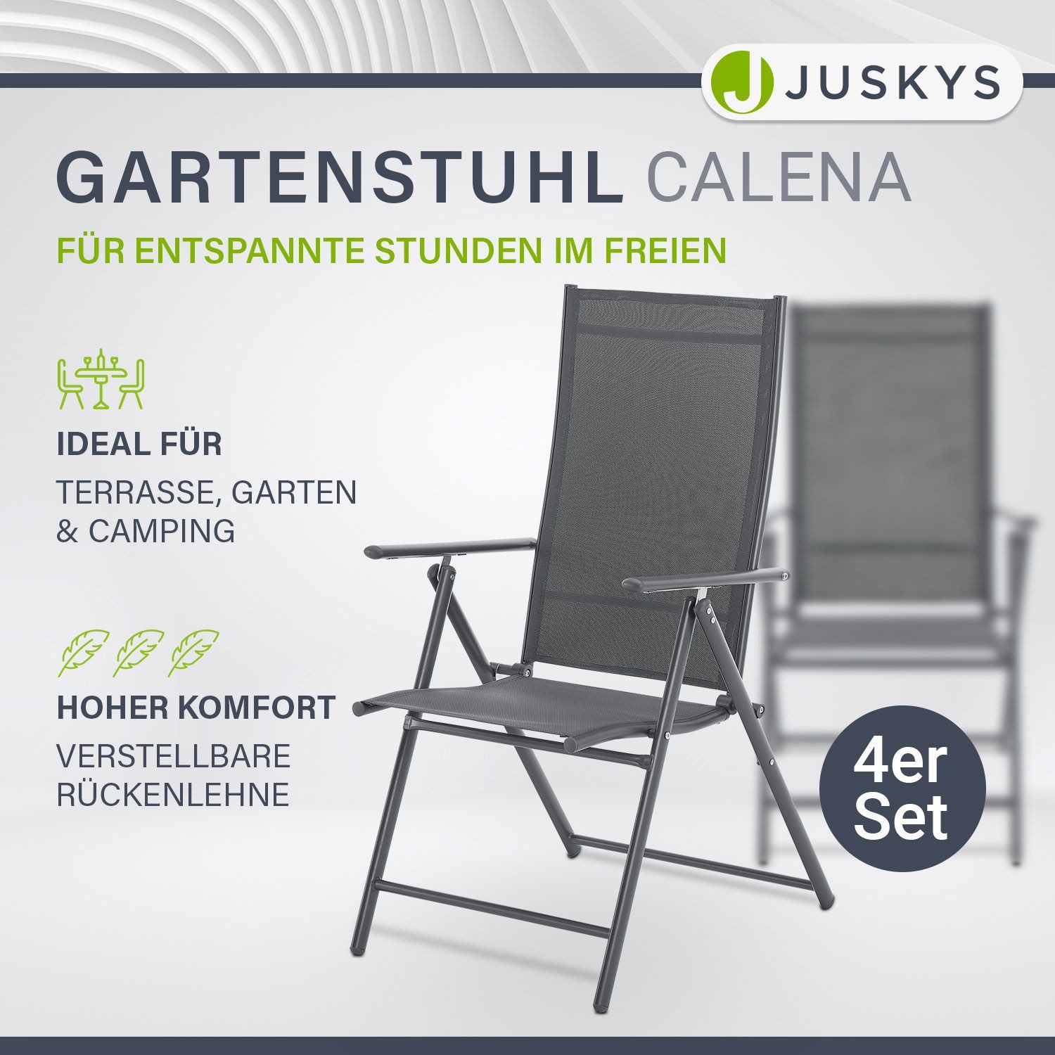 Juskys Gartenstuhl Calena (4 St), 7-fach verstellbar, Stahlgestell, klappba günstig online kaufen