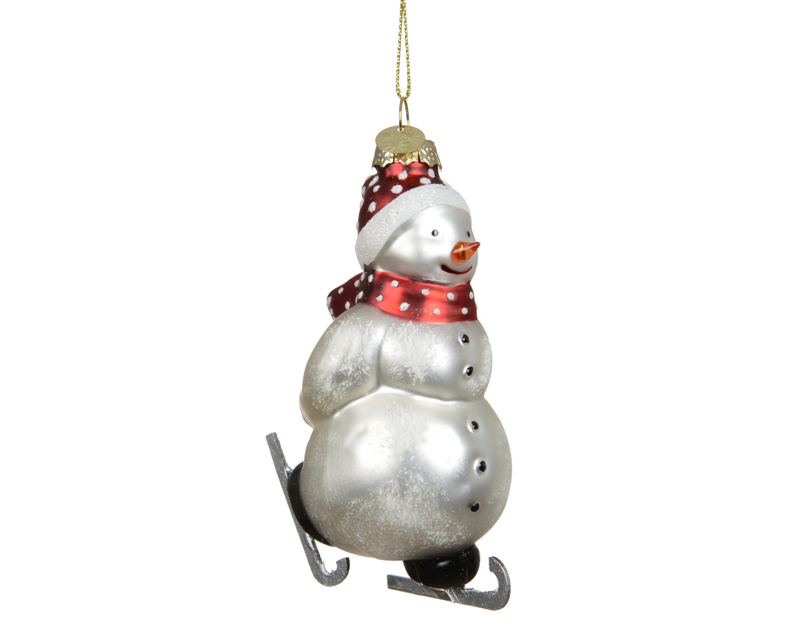 Kaemingk Christbaumschmuck, Christbaumschmuck Glas 11cm Schneemann auf Schlittschuhen Figur - Weiß