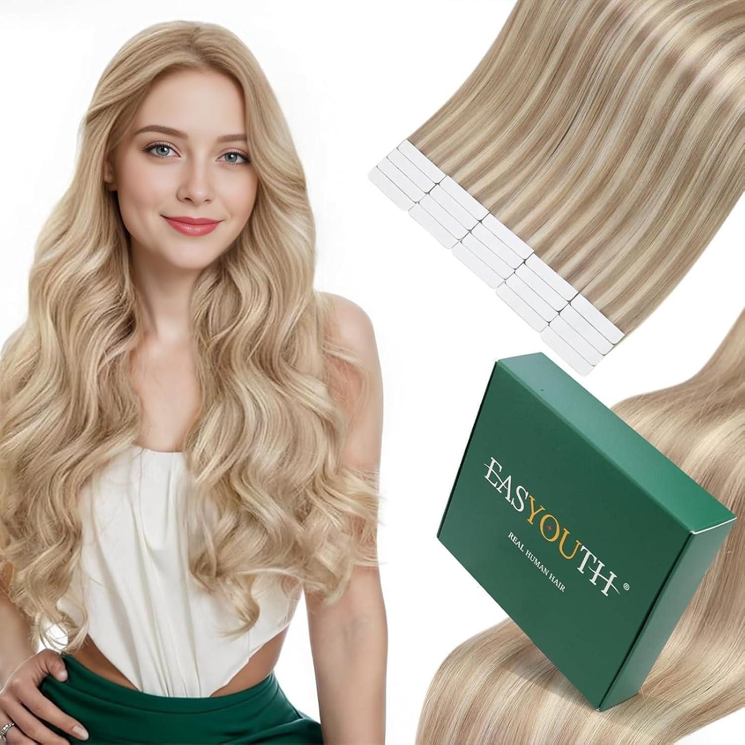 LuxusKollektion Echthaar-Extension Extensions Tape Echthaar Blond Aschblond 1-4 #18P24(18 613) 30 cm
