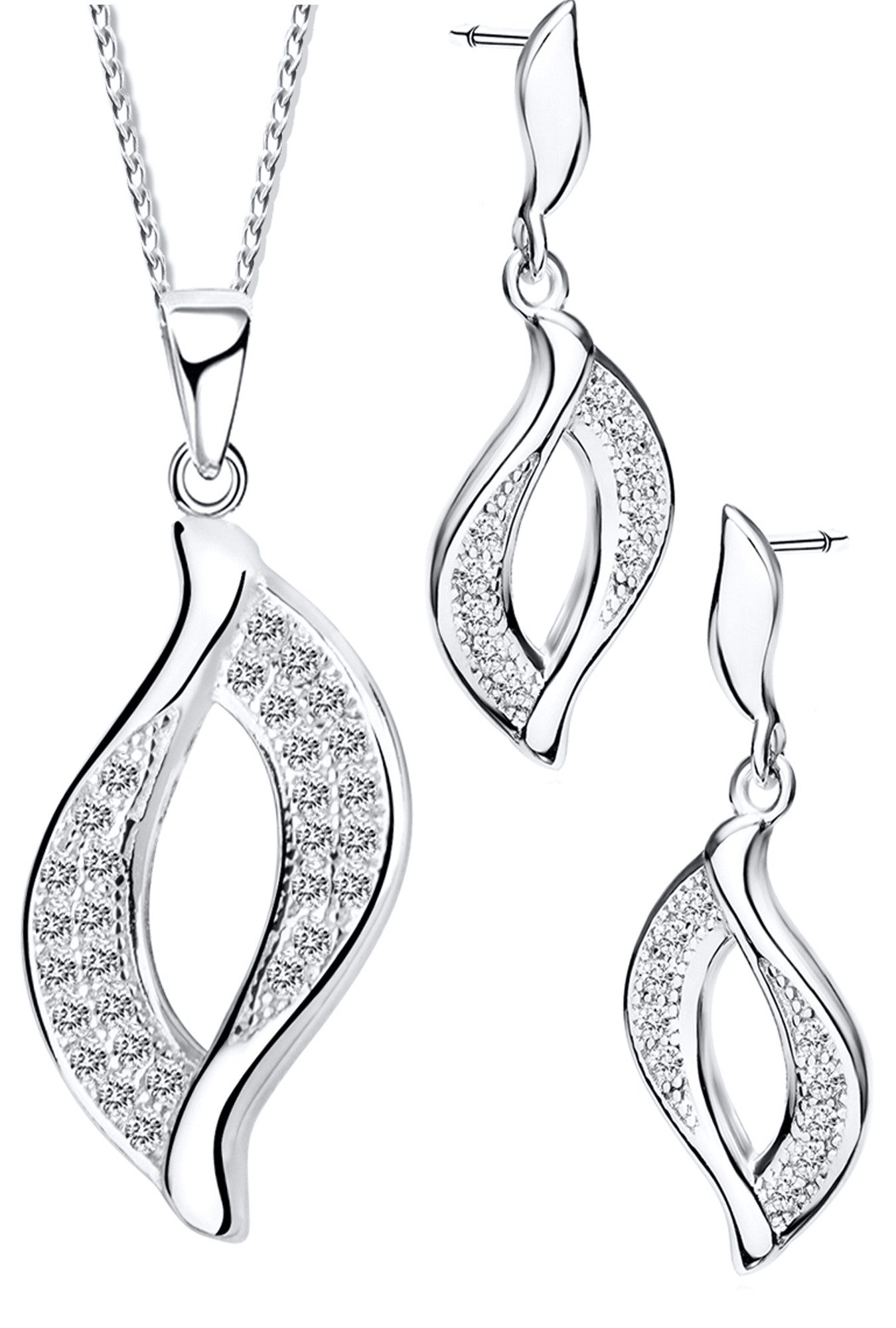 Limana Ohrring und Ketten Set 925 Silber Halskette mit hängende Ohrstecker Anhänger Zirkonia (inkl. Herz Geschenkdose), Geschenkset Idee Geschenk für Sie Frauen Damen Freundin Mutter Oma
