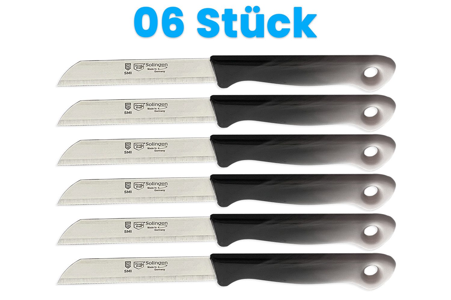 SMI Gemüsemesser 6-tlg Solingen Gemüsemesser Set Schälmesser Obstmesser Küchenmesser, Klinge mit Wellenschliff