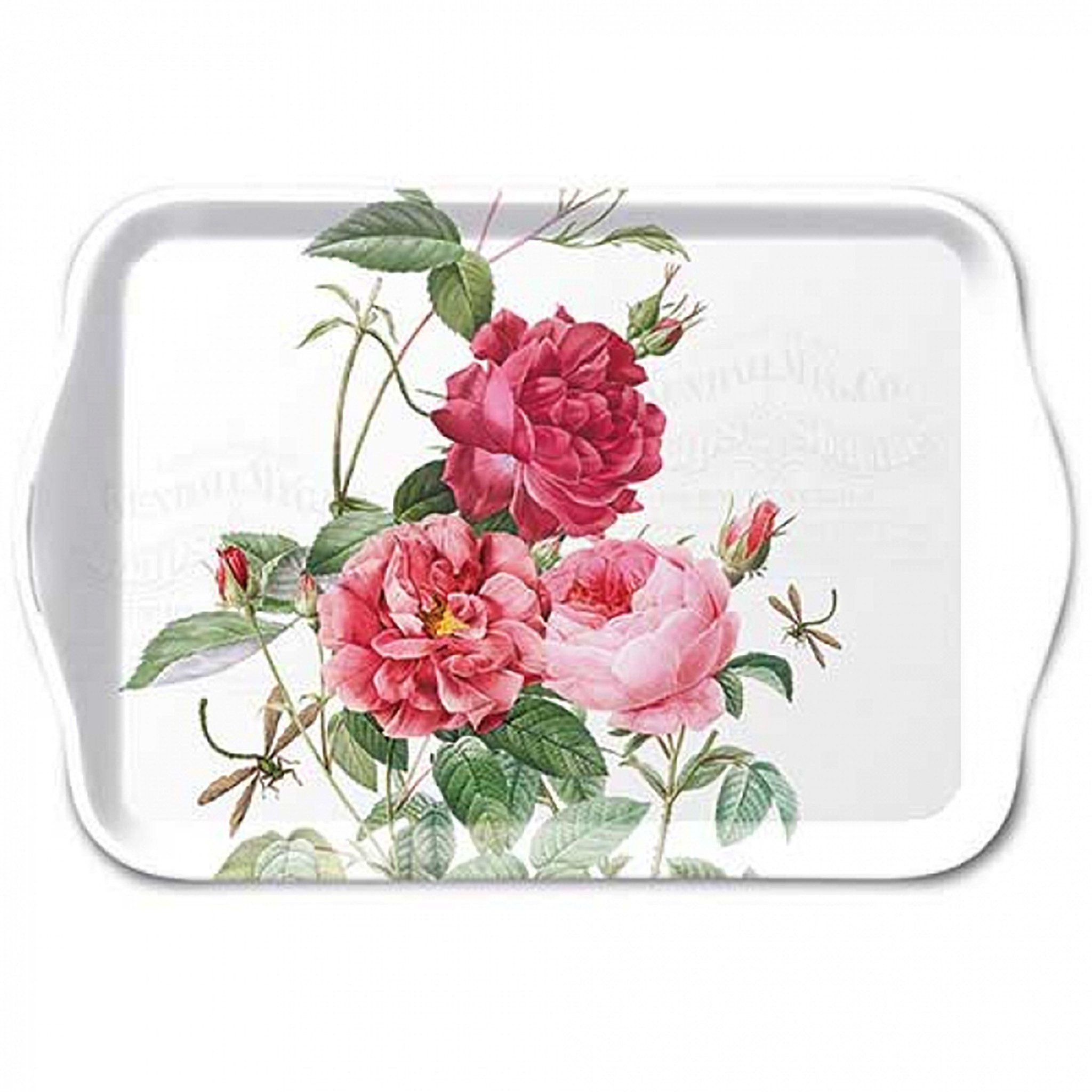 Ambiente Luxury Paper Products Dekotablett, Tablett Melamin 21x13cm mit Rosen Motiv Weiß / Rot
