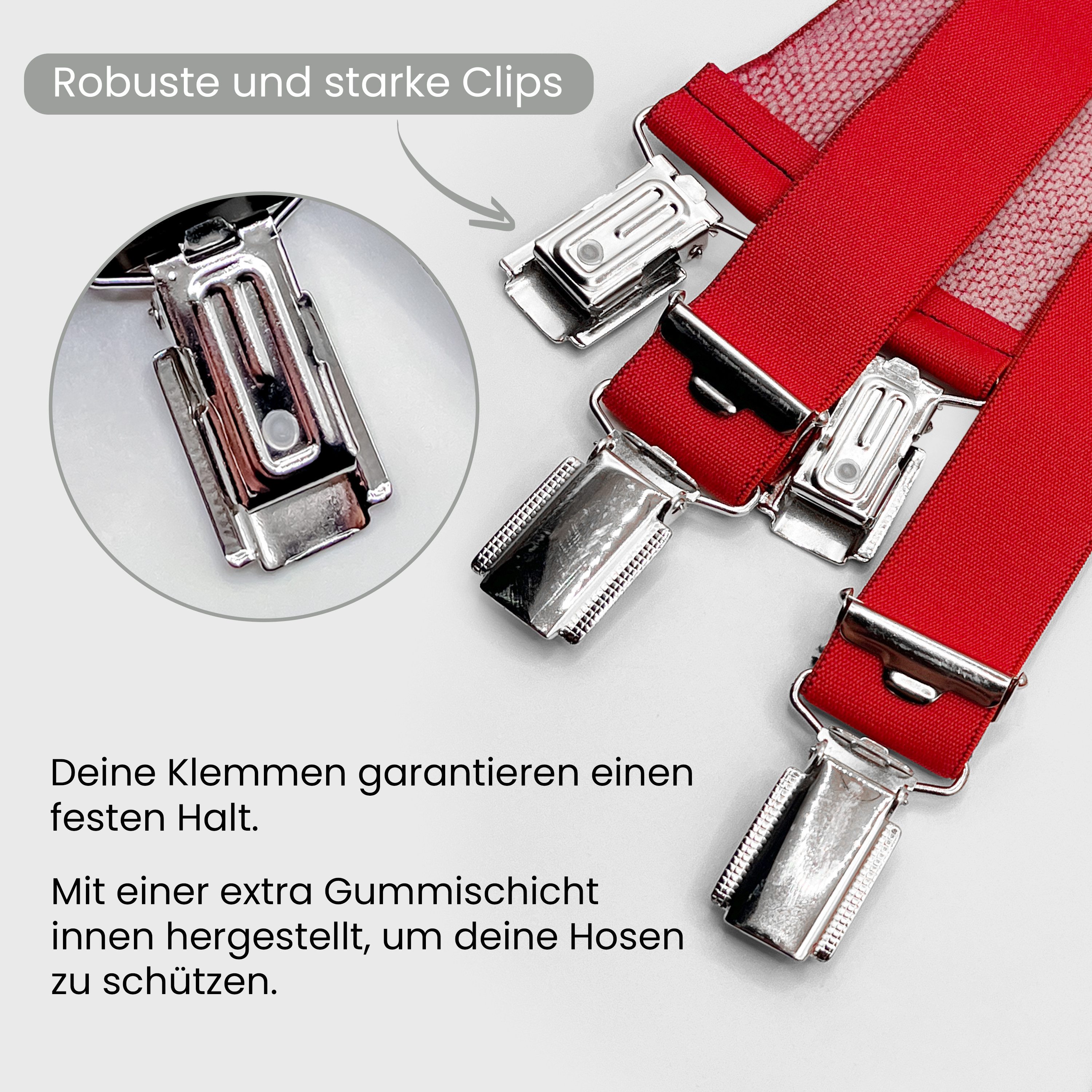 ZUKUNFTSENKEL Hosenträger 2er Pack schmal 2,5cm breite, 4 starke Clips Bordeaux Rot (X-Form Für Damen und Herren) Deutsche Herstellung, Elastisch