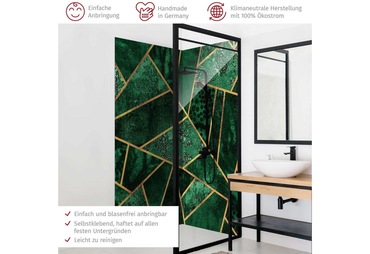 Thumbnail - Bilderdepot24 Badrückwand Muster grün Duschrückwand ohne Bohren Dusche Aquarell, (2-tlg., Hart-Folie Premium matt 0,61 m...