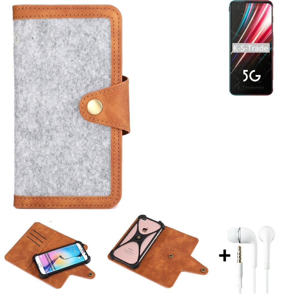 K-S-Trade Handyhülle für nubia Red Magic 5G, Handyhülle + Kopfhörer Schutzhülle Filz Hülle Kunstleder