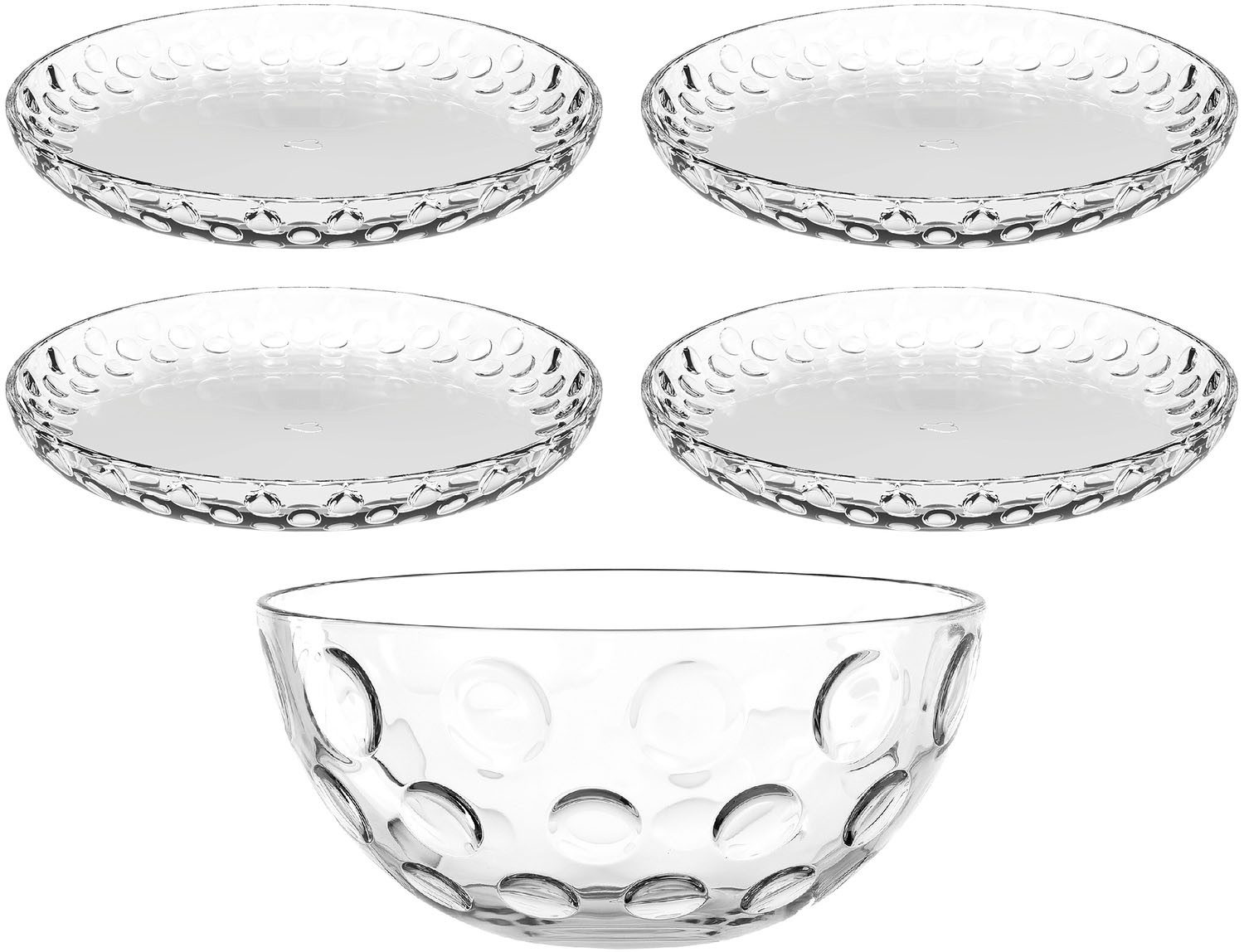 LEONARDO Schale Schalen-/Teller-Set, 5er Set CUCINA OPTIC, 4x Ø 18 cm & 1x Ø 22 cm, Glas, (Set, 5-tlg), spülmaschinengeeignet