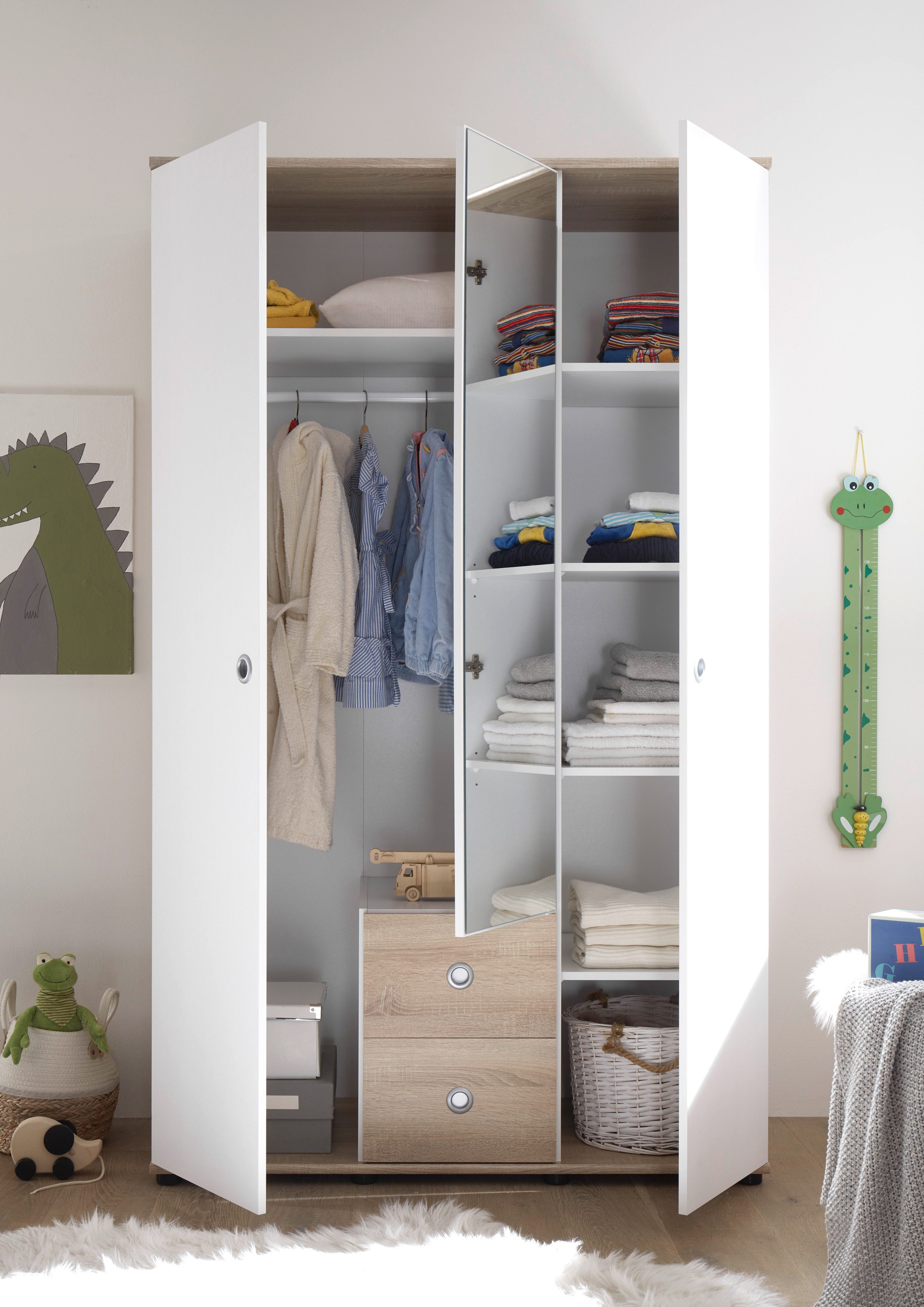 möbel-direkt.de Complete Baby Room Set Wiki, (Value Set, 4-piece, wardrobe, baby bed, slatted frame, changing table, freestanding shelf), Made in Europe