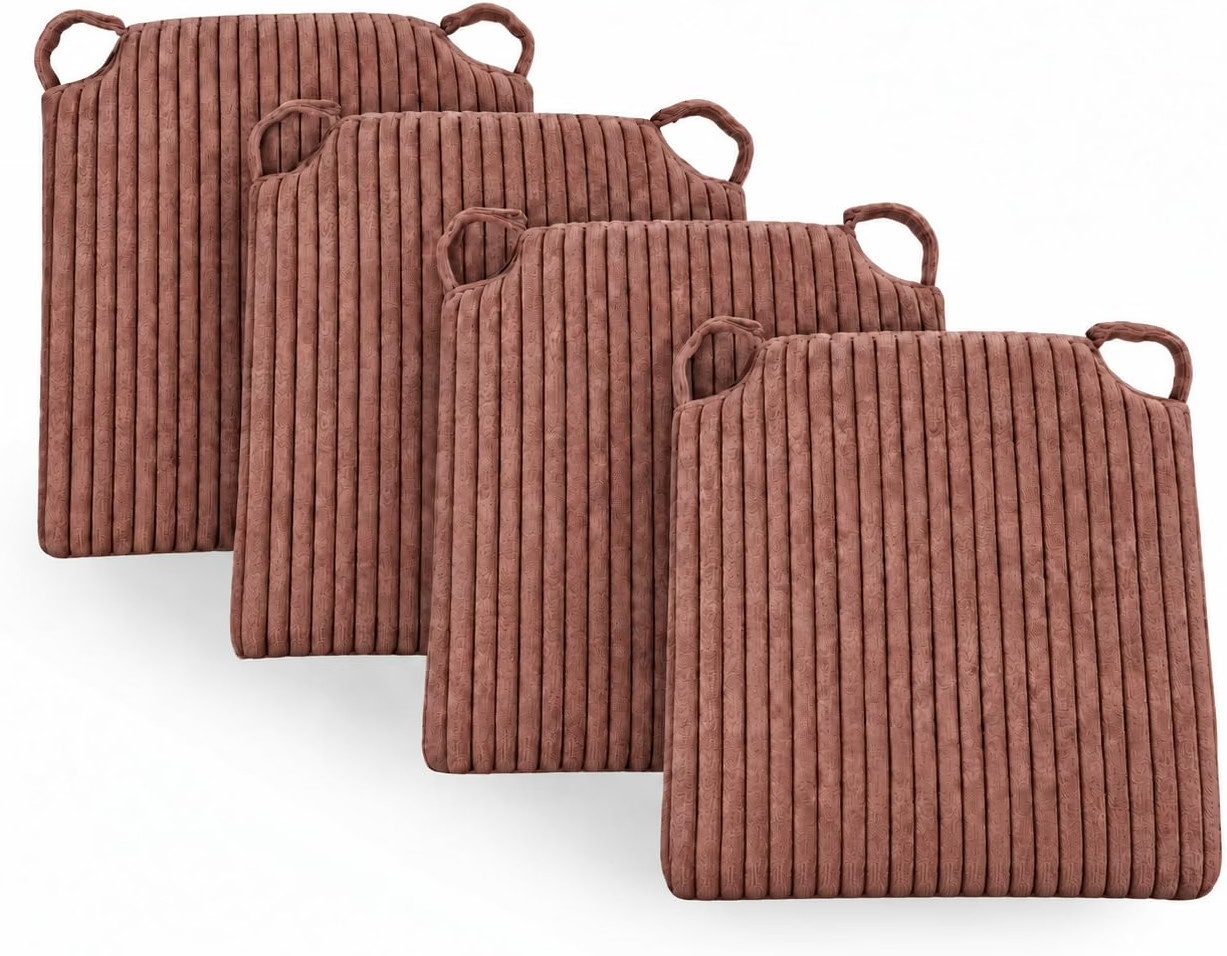 sunnypillow Stuhlkissen 4er Set Cord Stuhlkissen mit Klettverschluss, Altrosa