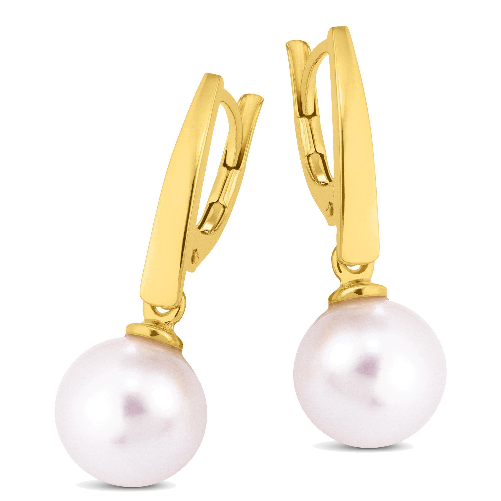 Orolino Paar Ohrhänger 585 Gold Perle weiß 7,5-8,0mm
