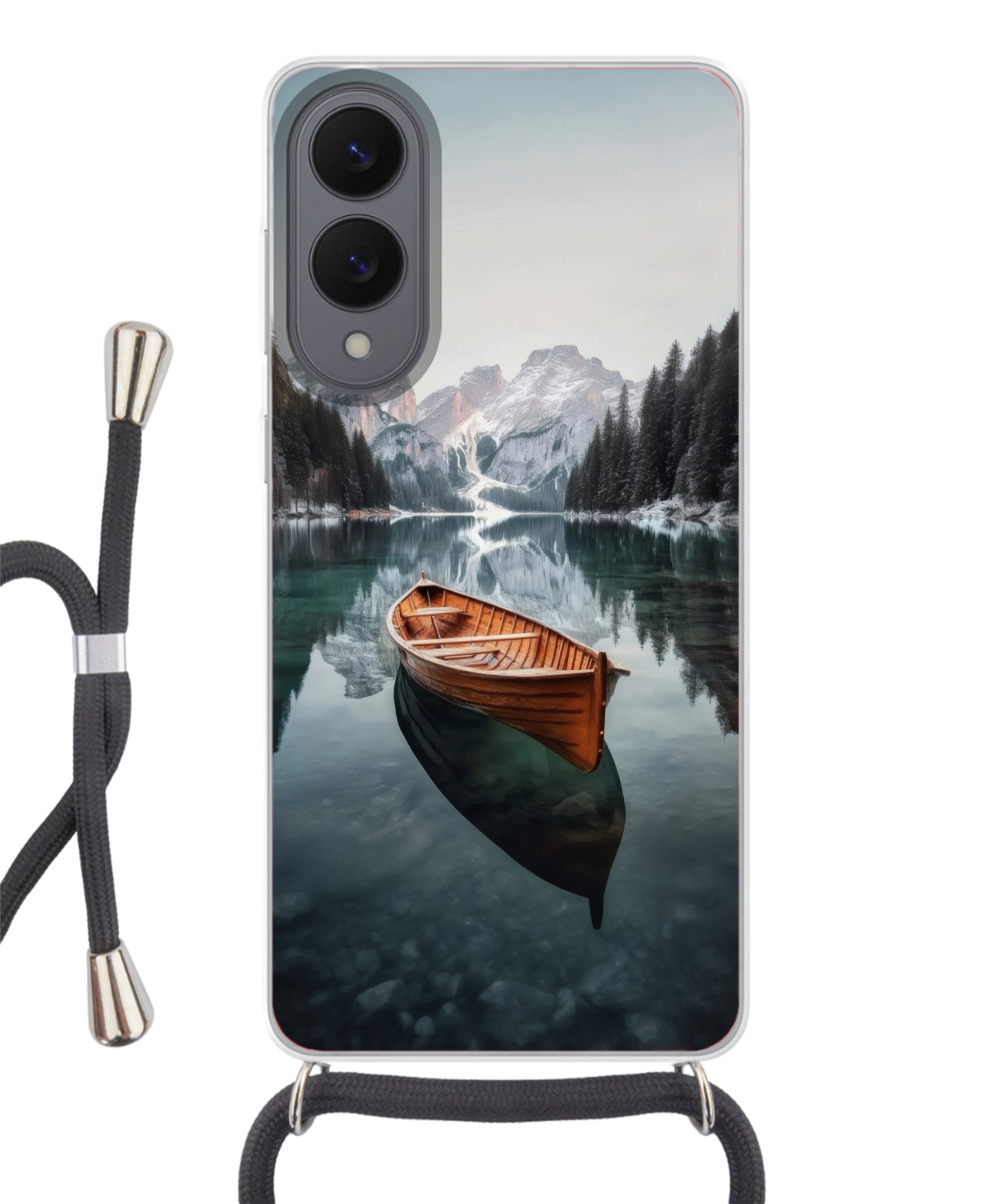 MuchoWow Handyhülle für Samsung Galaxy S25 Edge Boot - Berge - Natur - Wasser, Tragbare Handyhüllen mit Kette zum umhängen, Handykette Handyband