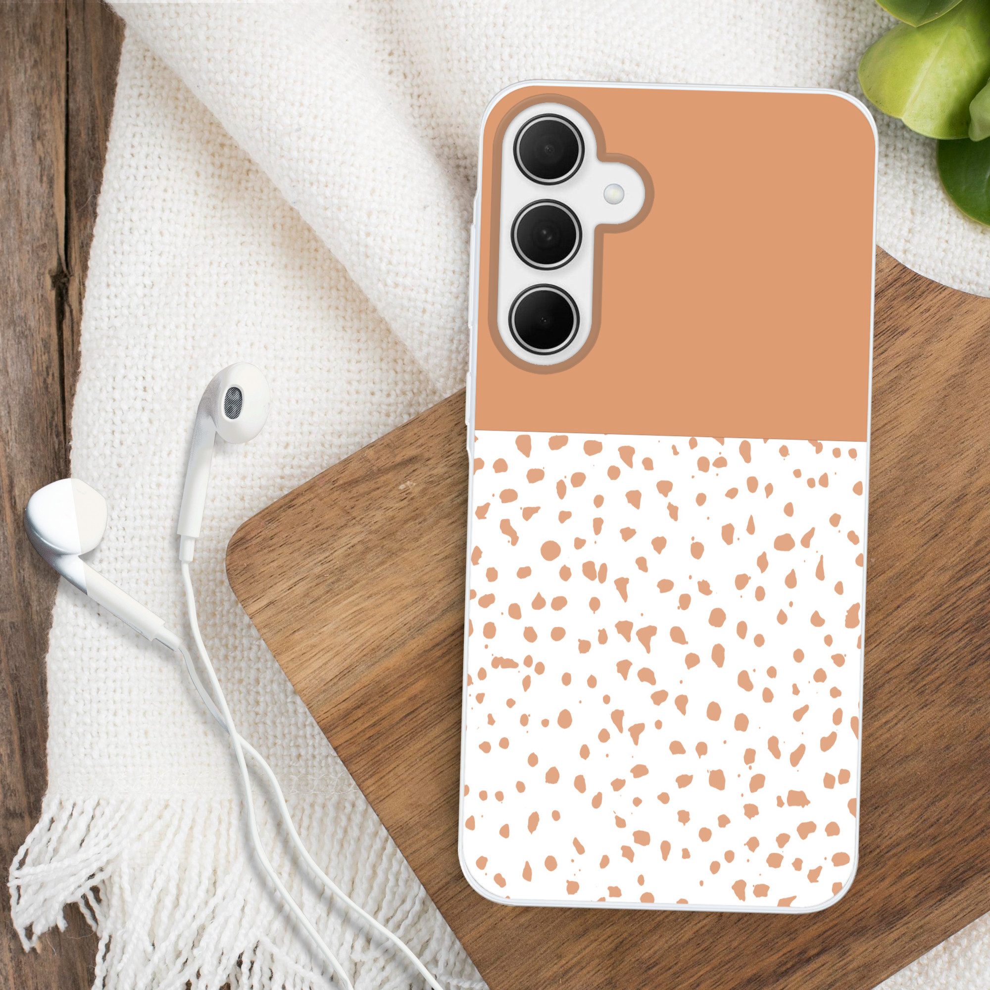 MuchoWow Handyhülle für Samsung Galaxy A35 5G Tupfen - Orange - Weiß, Smartphone-Bumper, Print, Handy Schutzhülle Dünn