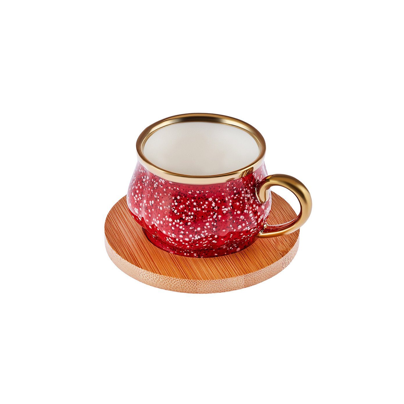 Karaca Kaffeeservice Bambus Tablett 6 Person Rot Kaffeetasse Set 90 ml, Handwäsche empfohlen – Bild 5 von 5