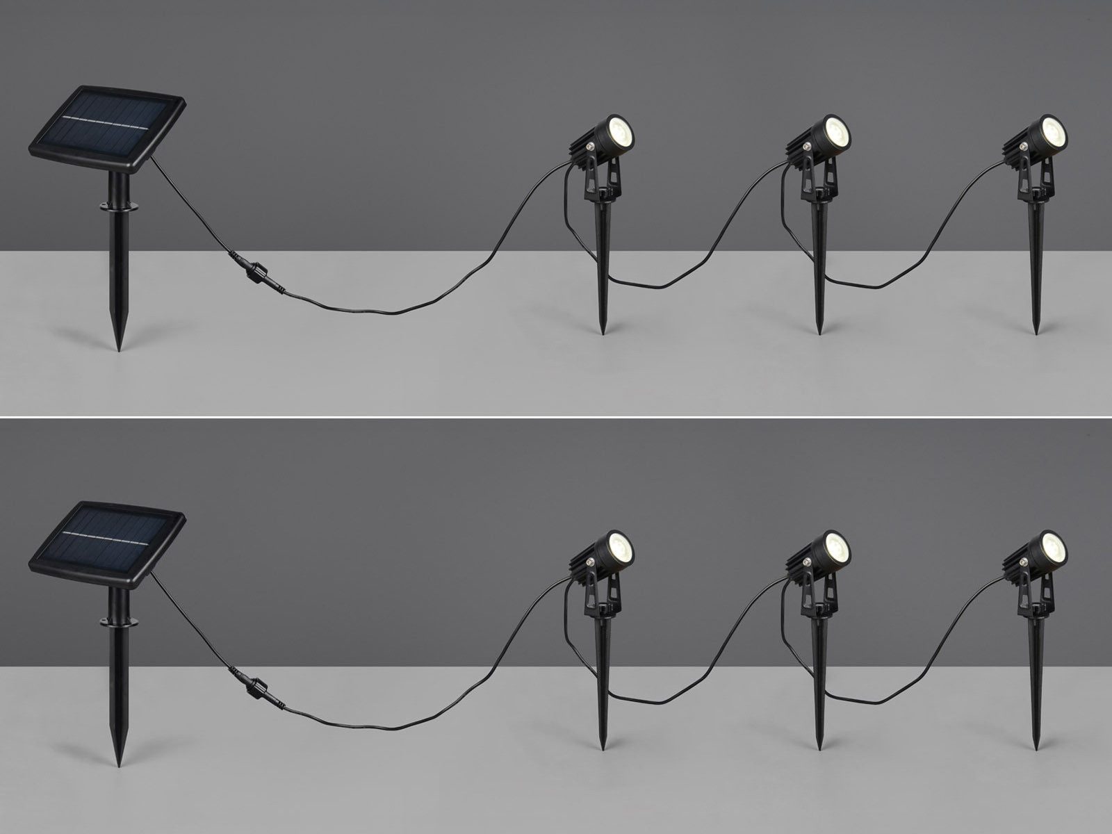 Reality Leuchten LED Gartenstrahler, Dimmfunktion auch per USB aufladbar, LED fest integriert, neutralweiß, 2er Set Solar-licht Garten-leuchten mit Erdspieß Wegbeleuchtung, 620cm