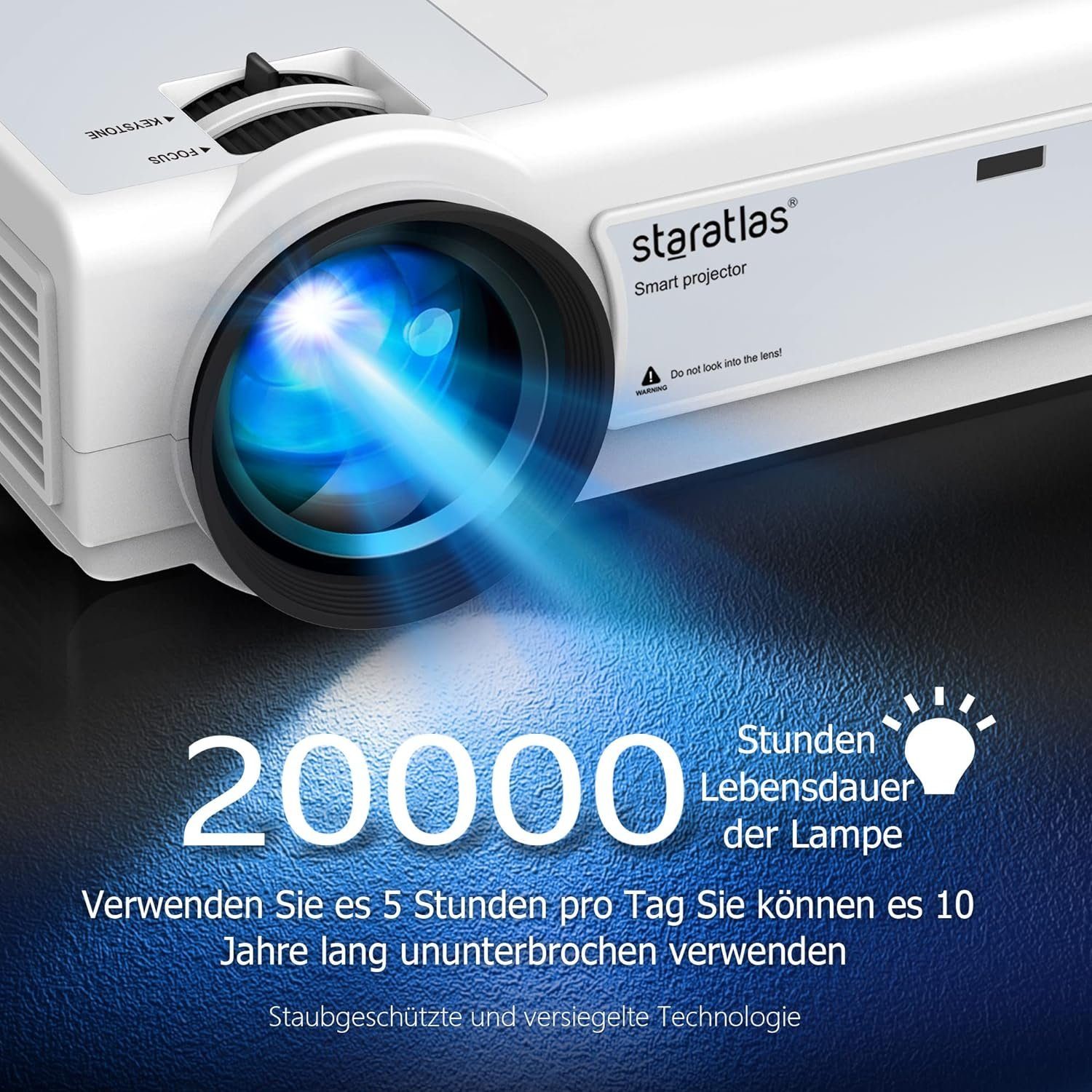 staratlas Portabler Projektor (10000:1, WiFi 5G FHD 4K 1920 300'' Kompatibel iOS/Android) x 1080 Display Heimkino px, Beamer