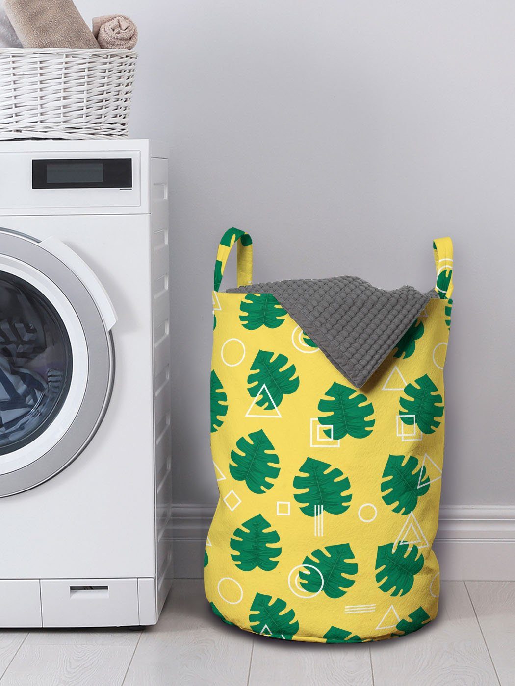 Abakuhaus Wäschesäckchen Shapes Leaves Kordelzugverschluss Griffen mit Monstera für Geometrisch Wäschekorb Waschsalons