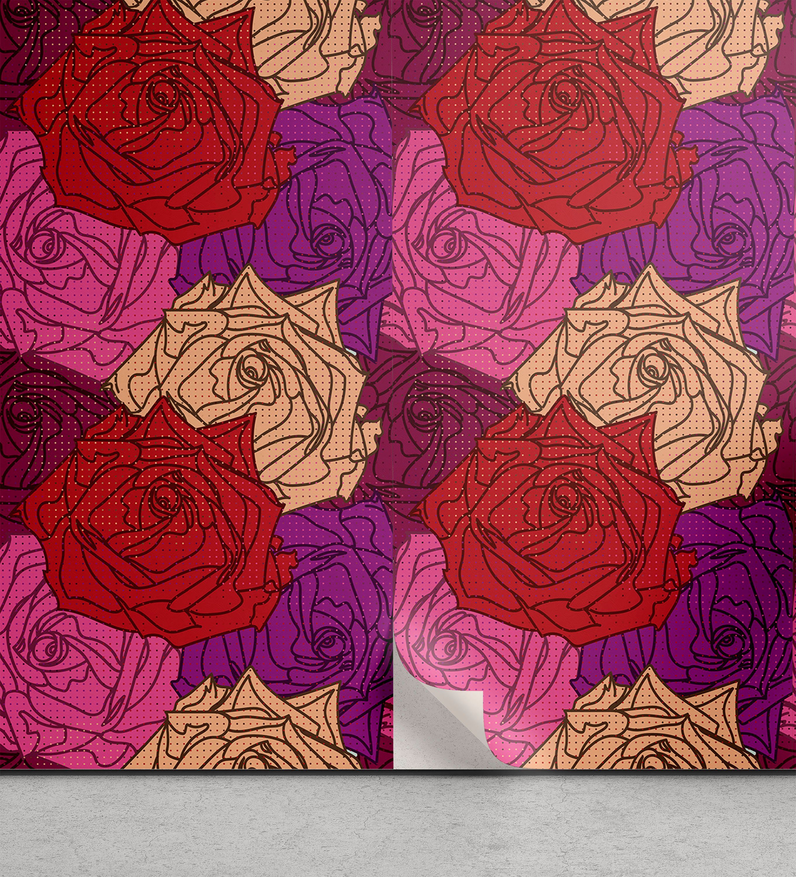 Abakuhaus Vinyltapete selbstklebendes Wohnzimmer Küchenakzent, Rosen Gepunktete Bunte Blumenbild