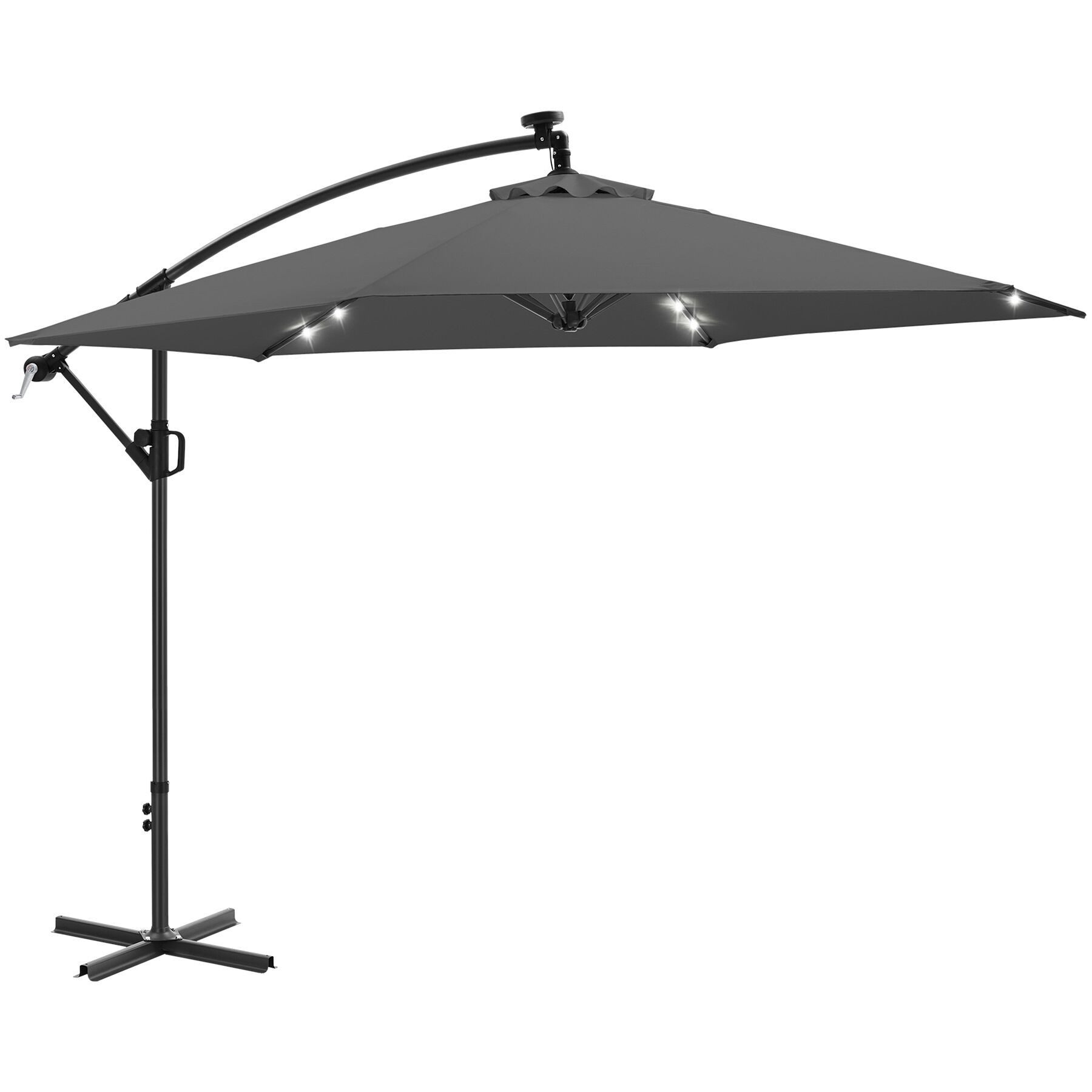 tectake Ampelschirm Sonnenschirm mit Doppeldach und LED Solar-Beleuchtung, 3,5 x 3,5 m, Balkonschirm Artemis, für Außen in Grau, 360° drehbar, wasserabweisend, neigbar, Kurbel, inkl. Schutzhülle